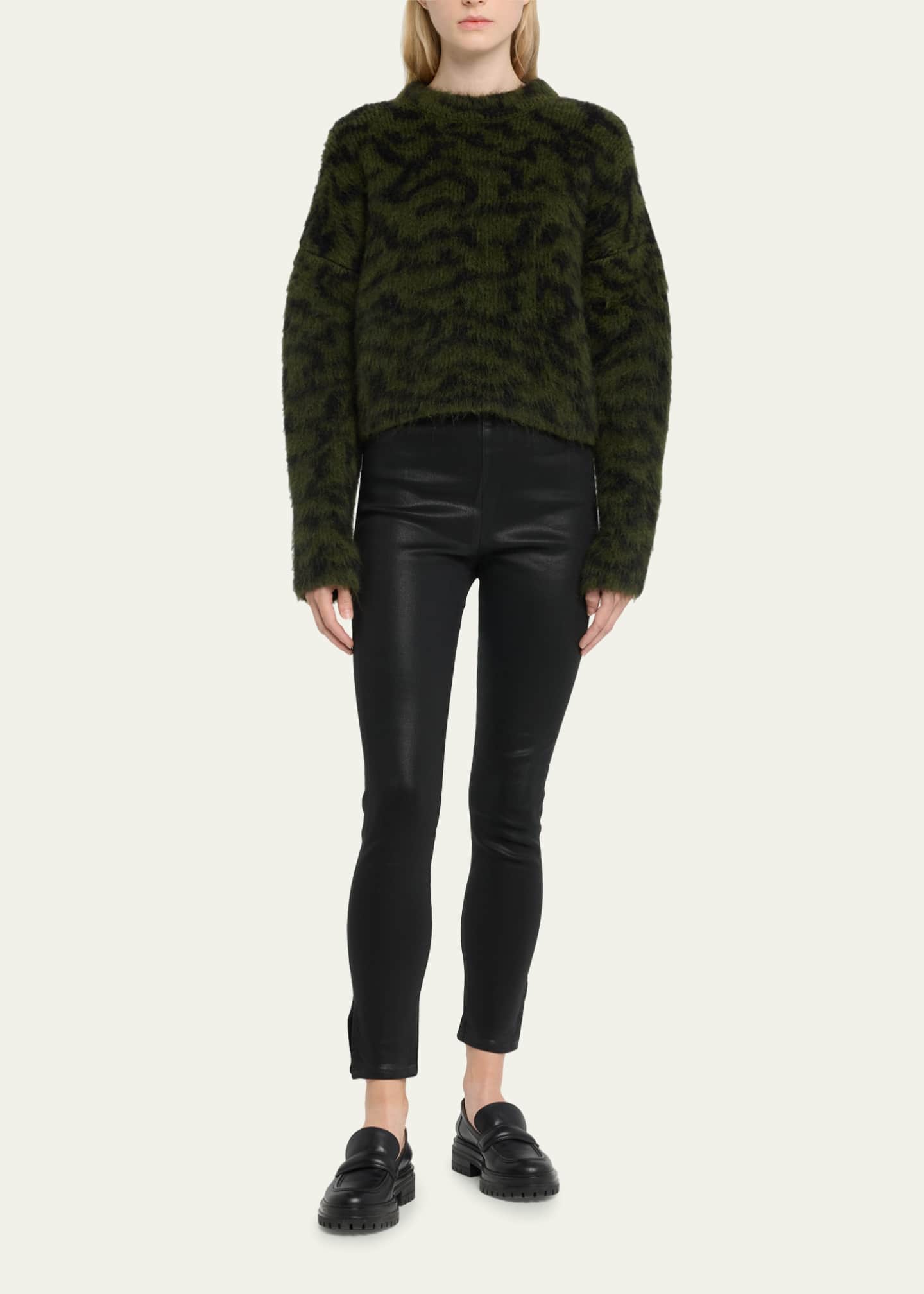 FRAME Marl Fuzzy Crewneck Sweater Bergdorf Goodman