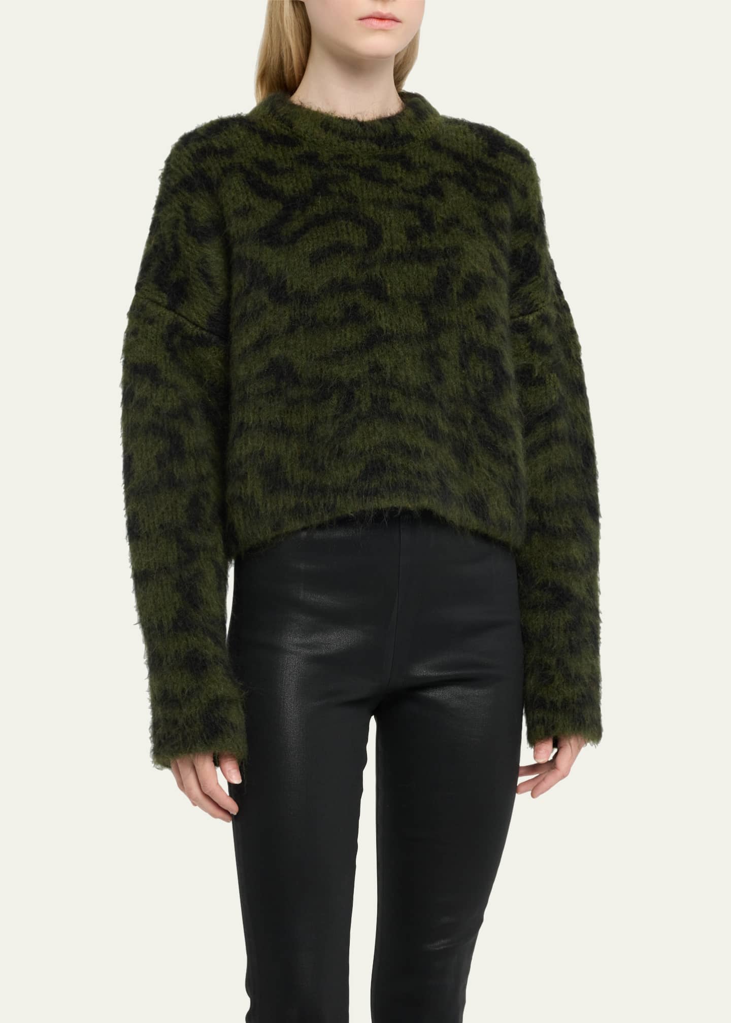 FRAME Marl Fuzzy Crewneck Sweater Bergdorf Goodman