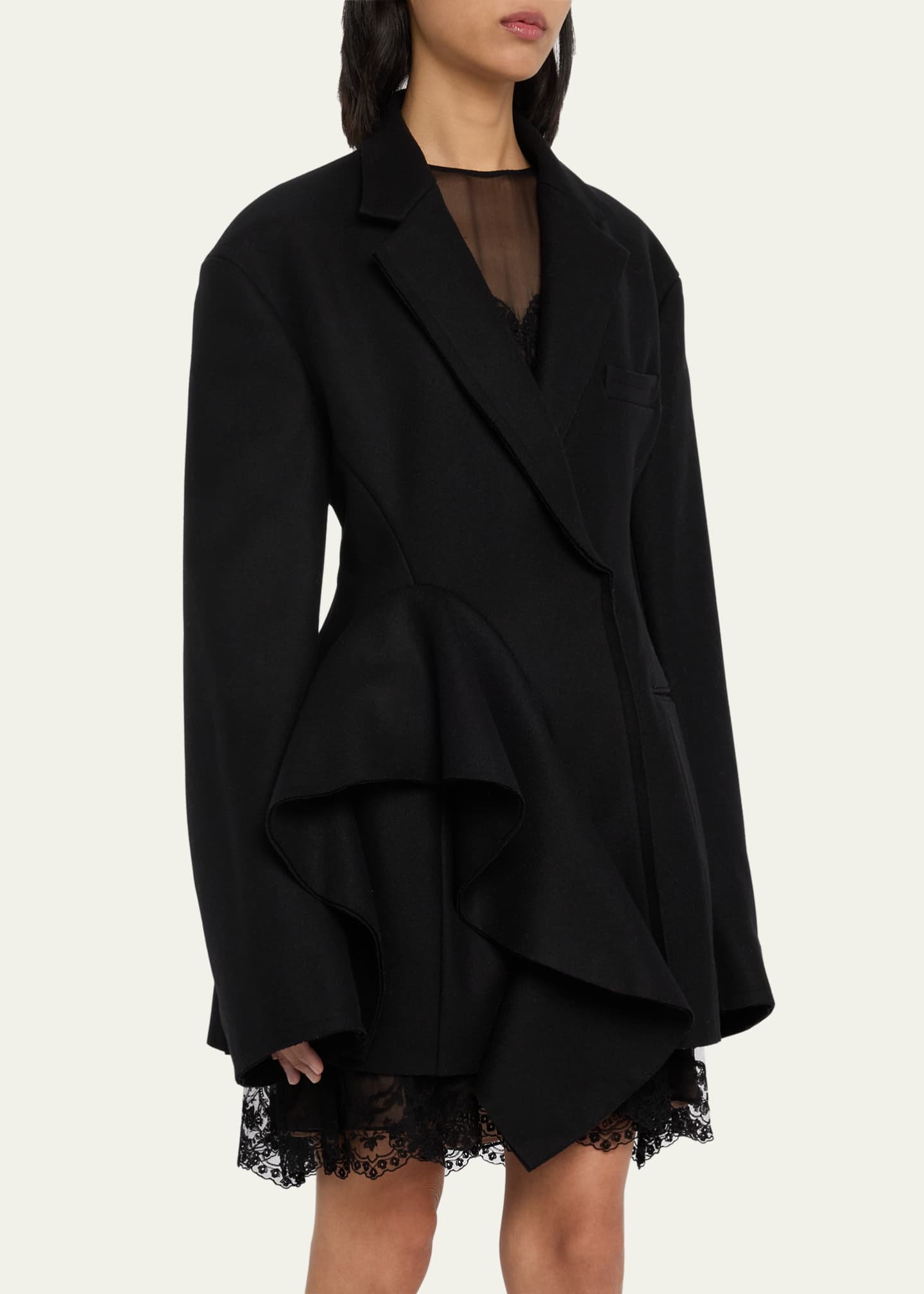 Jason Wu Collection Wool Melton Sculpted Jacket with Ruffle Detail ...