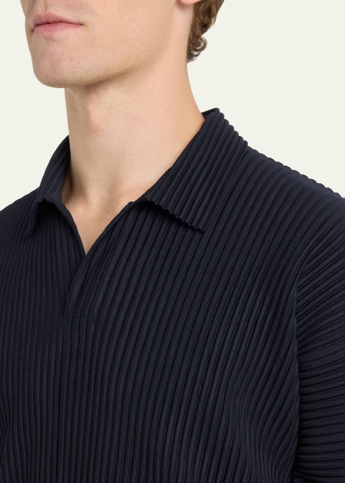 Homme Plisse Issey Miyake Men's Pleated Polyester Basic Polo Shirt