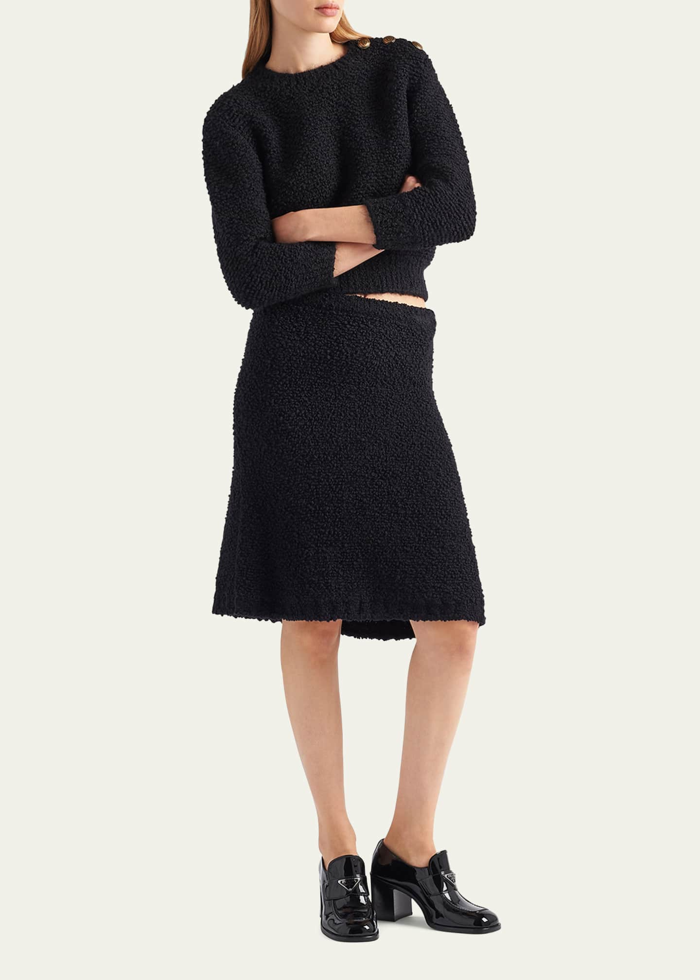 Prada Wool Boucle Knit Sweater with Shoulder Buttons - Bergdorf Goodman