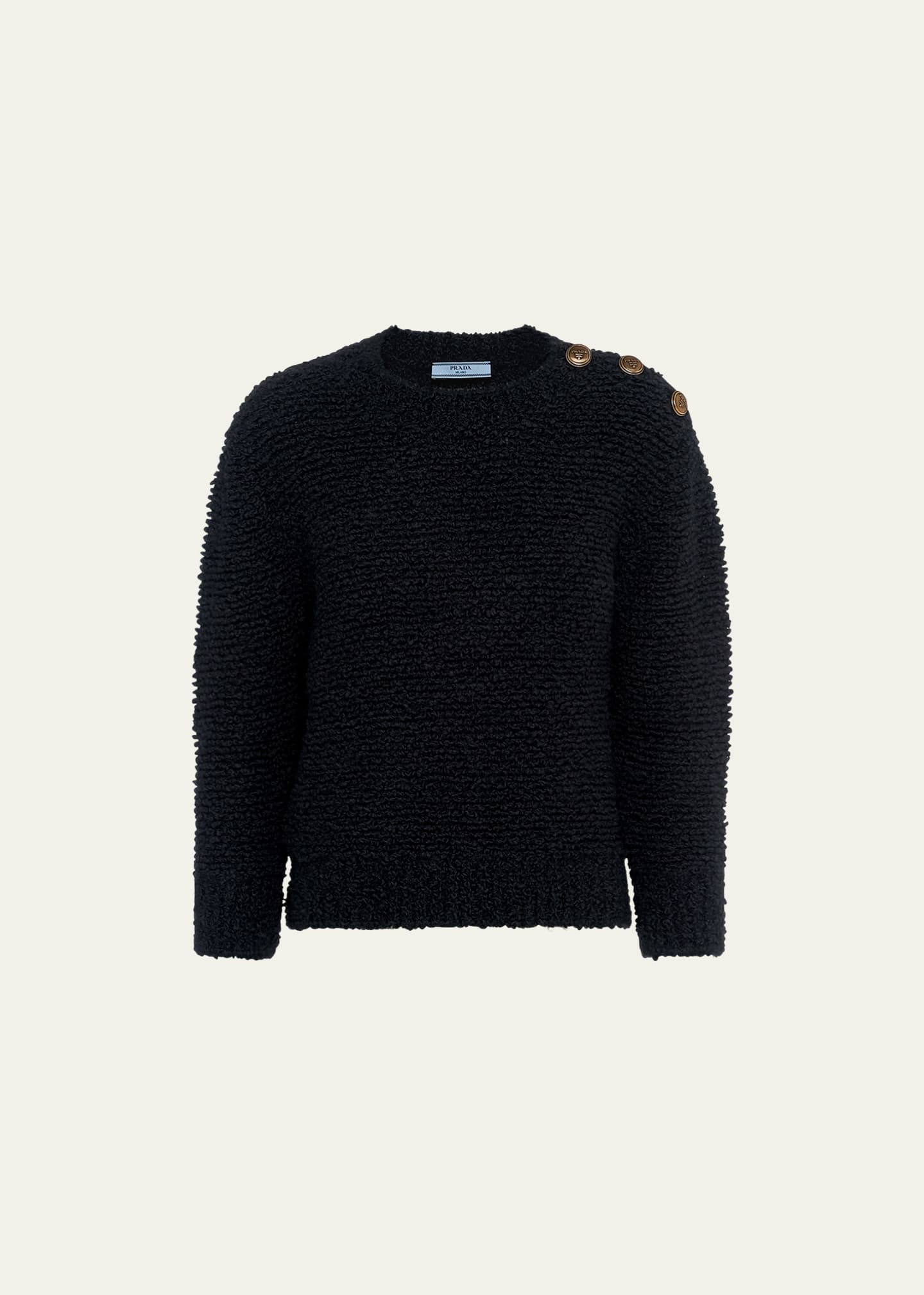 Prada Wool Boucle Knit Sweater with Shoulder Buttons - Bergdorf Goodman