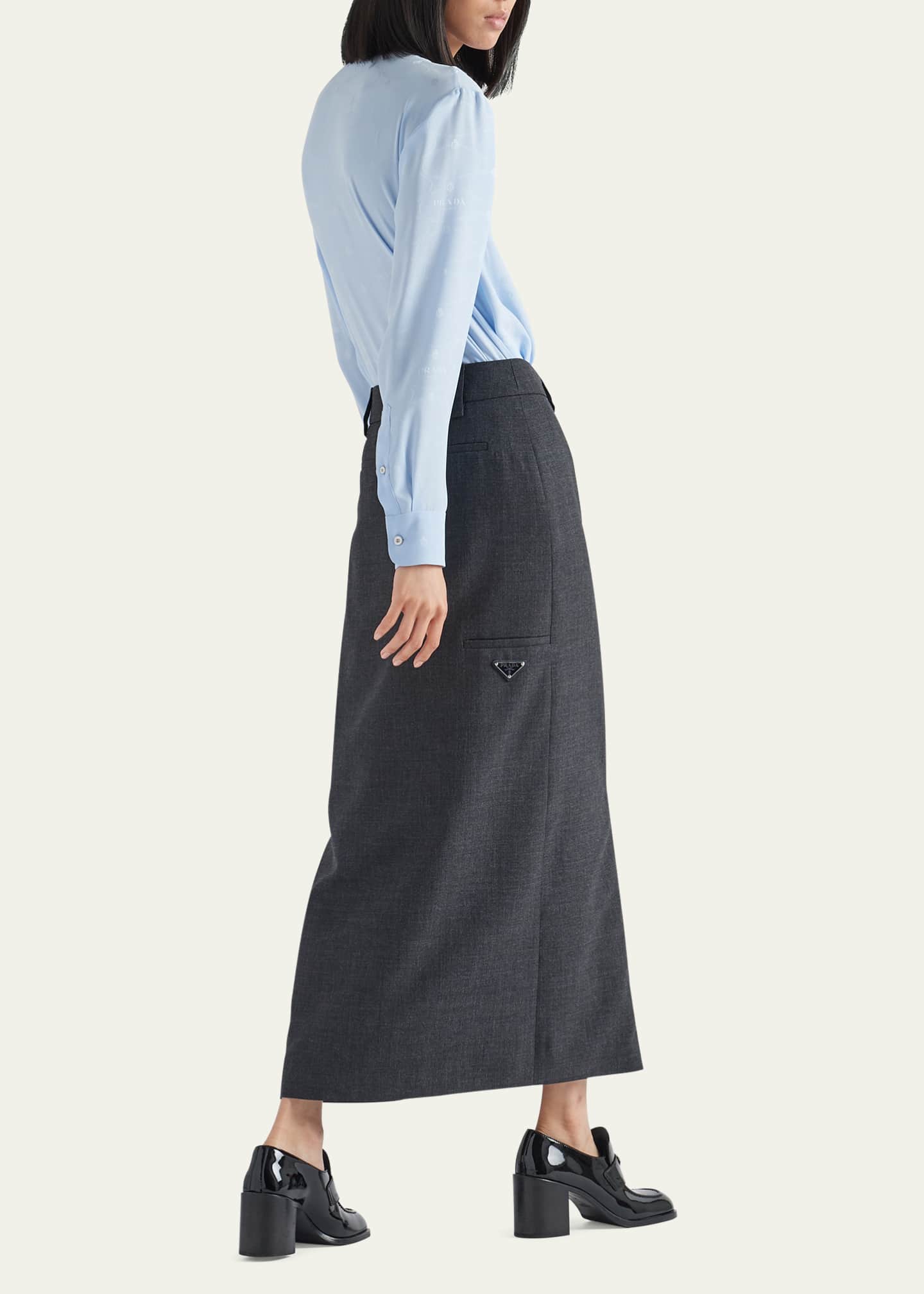 Prada Wraparound Wool Midi Skirt Image 2 of 4