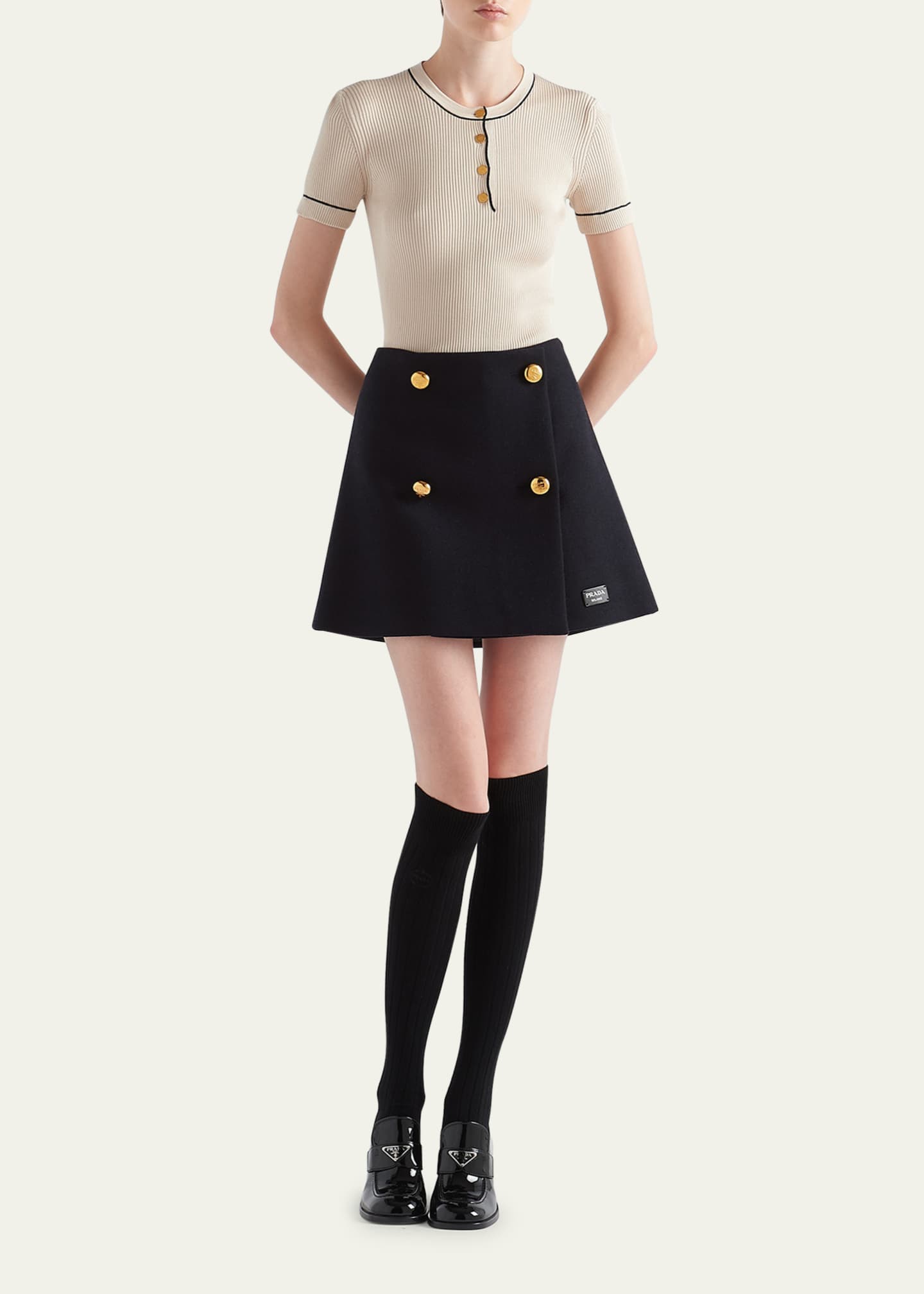 Prada Silk Knit Ribbed Shirt with Contrast Tipping Image 2 of 3
