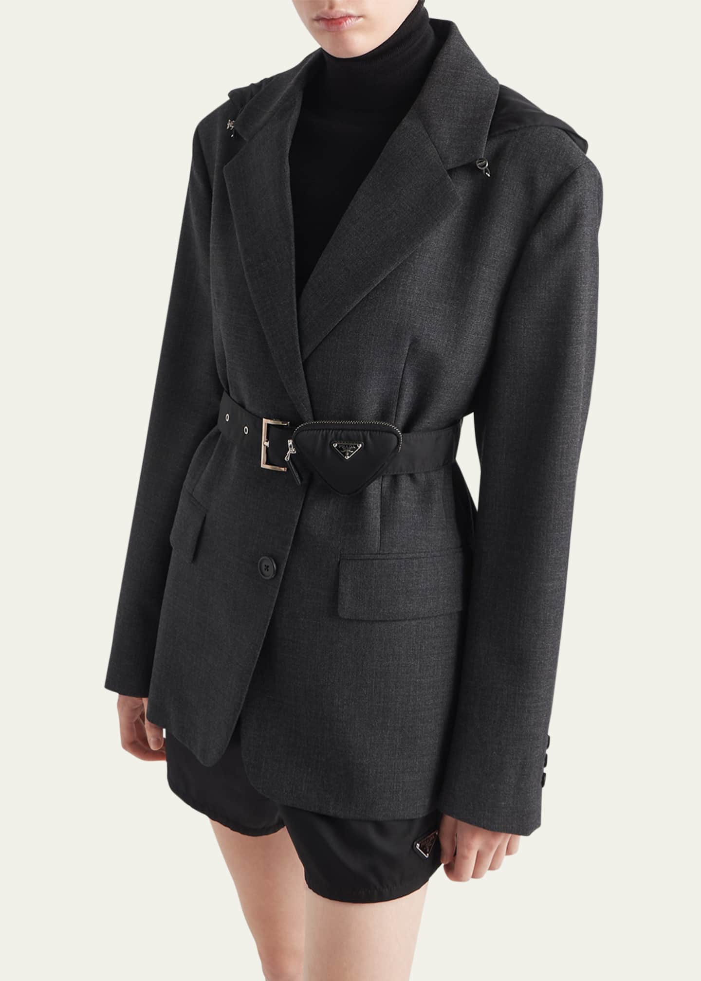 Prada Hooded Gabardine Jacket with Re Nylon Belt Bergdorf Goodman