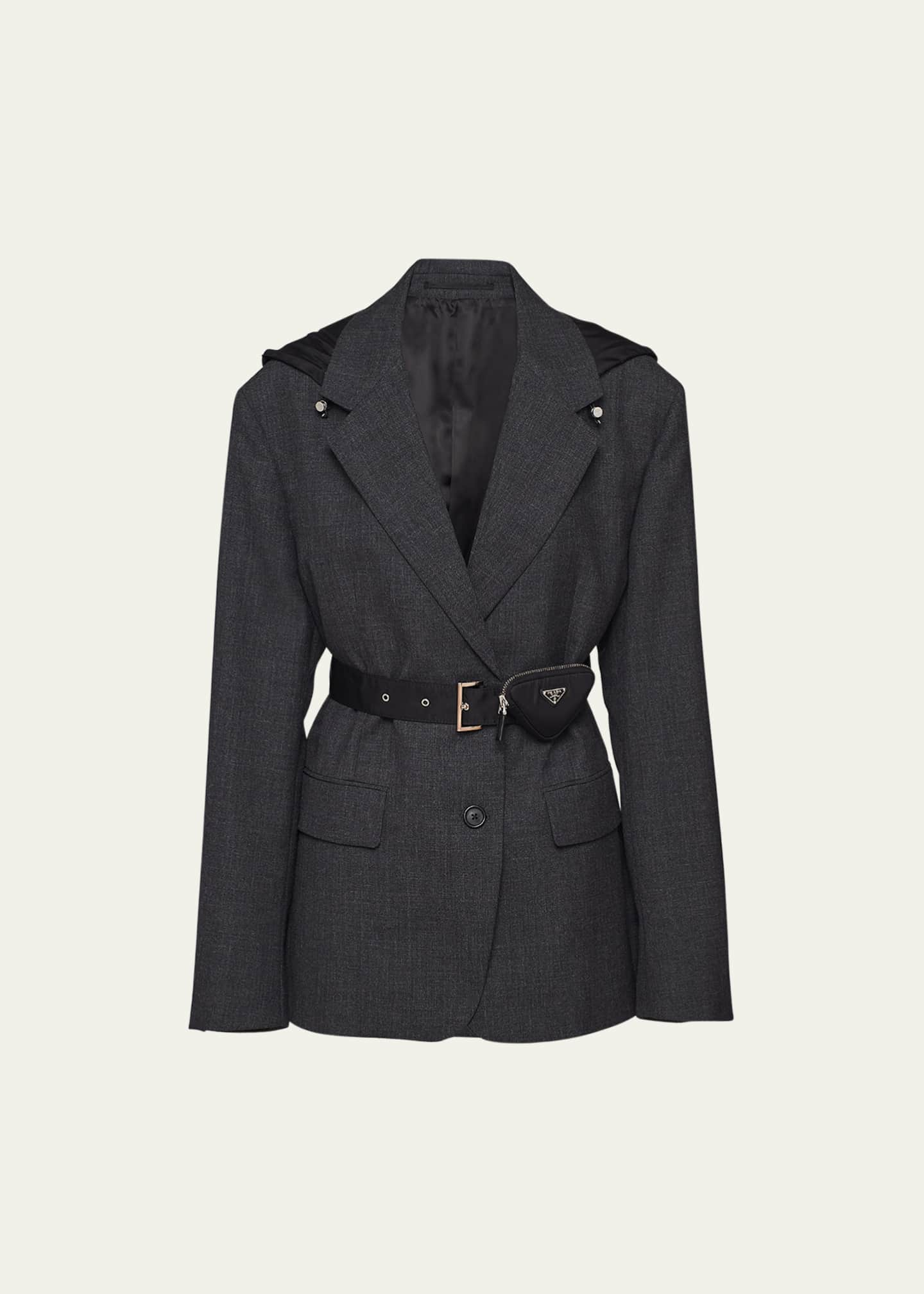 Prada Hooded Gabardine Jacket with Re-Nylon Belt - Bergdorf Goodman