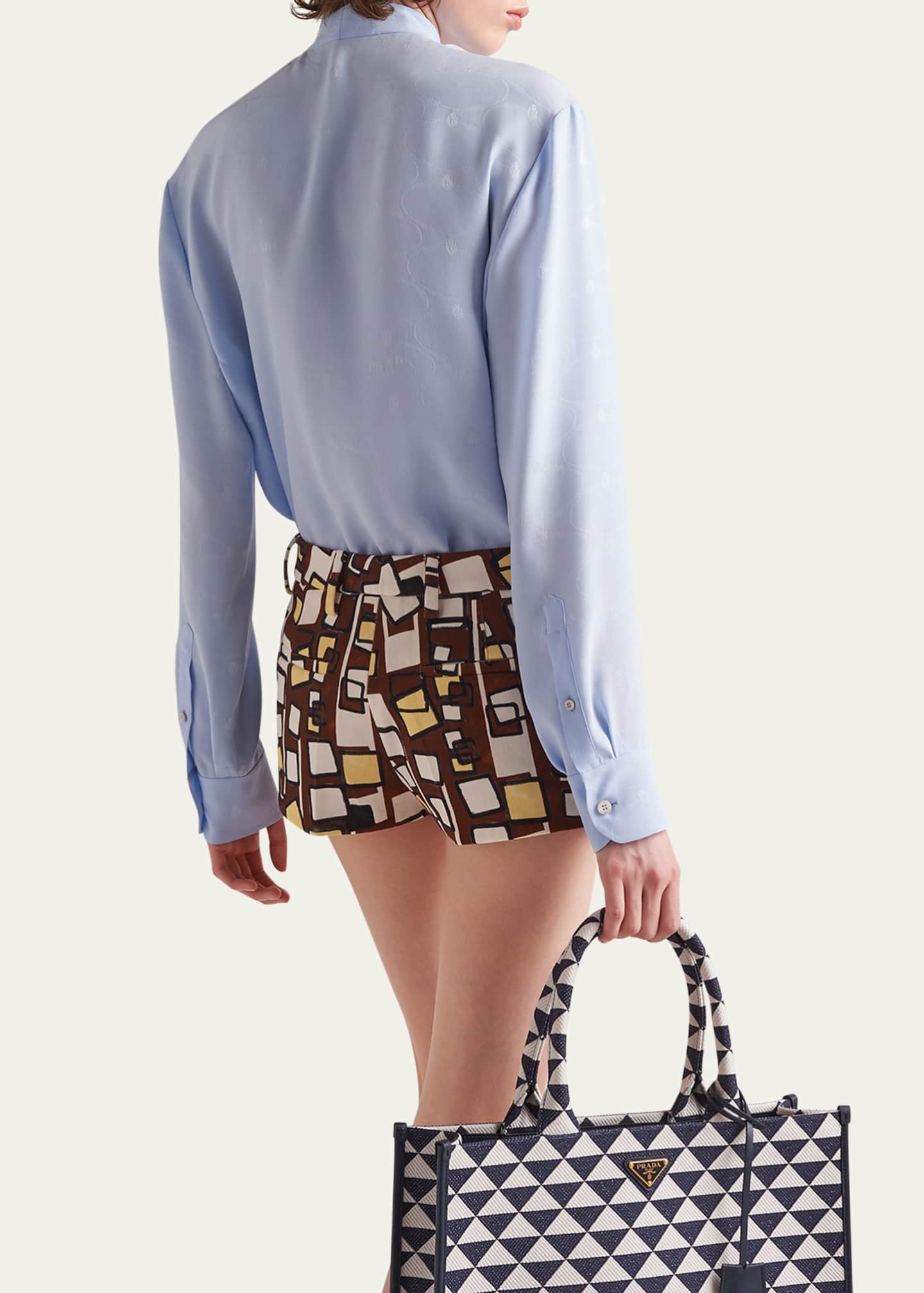 Prada Pleated Bib Logo Savoia Scarf-Neck Blouse Image 3 of 5