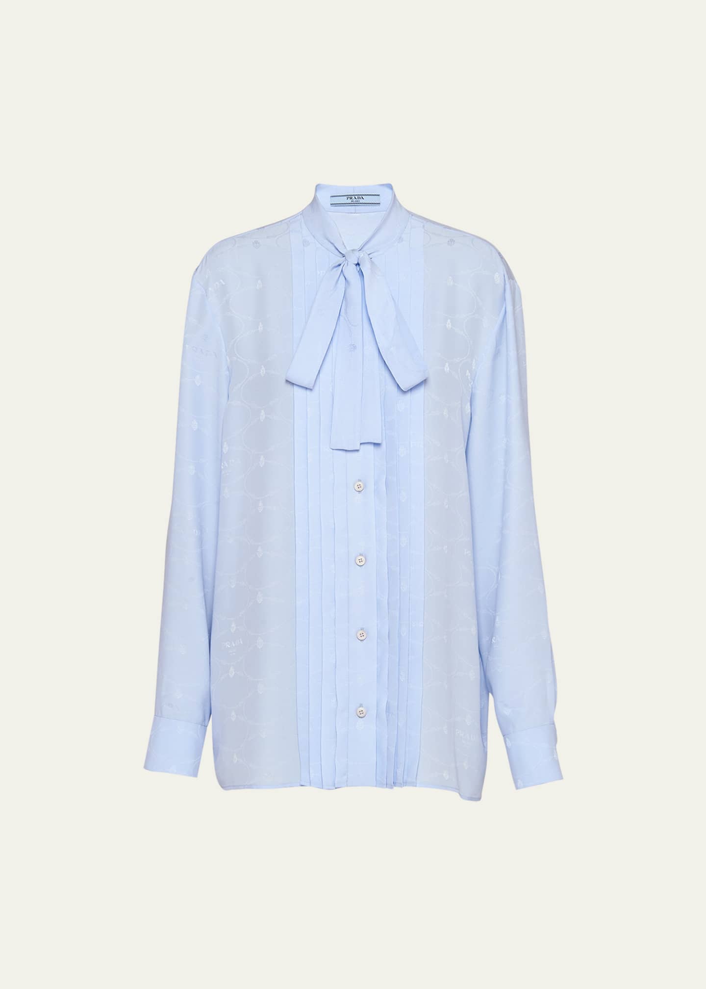 Prada Pleated Bib Logo Savoia Scarf-Neck Blouse Image 1 of 5