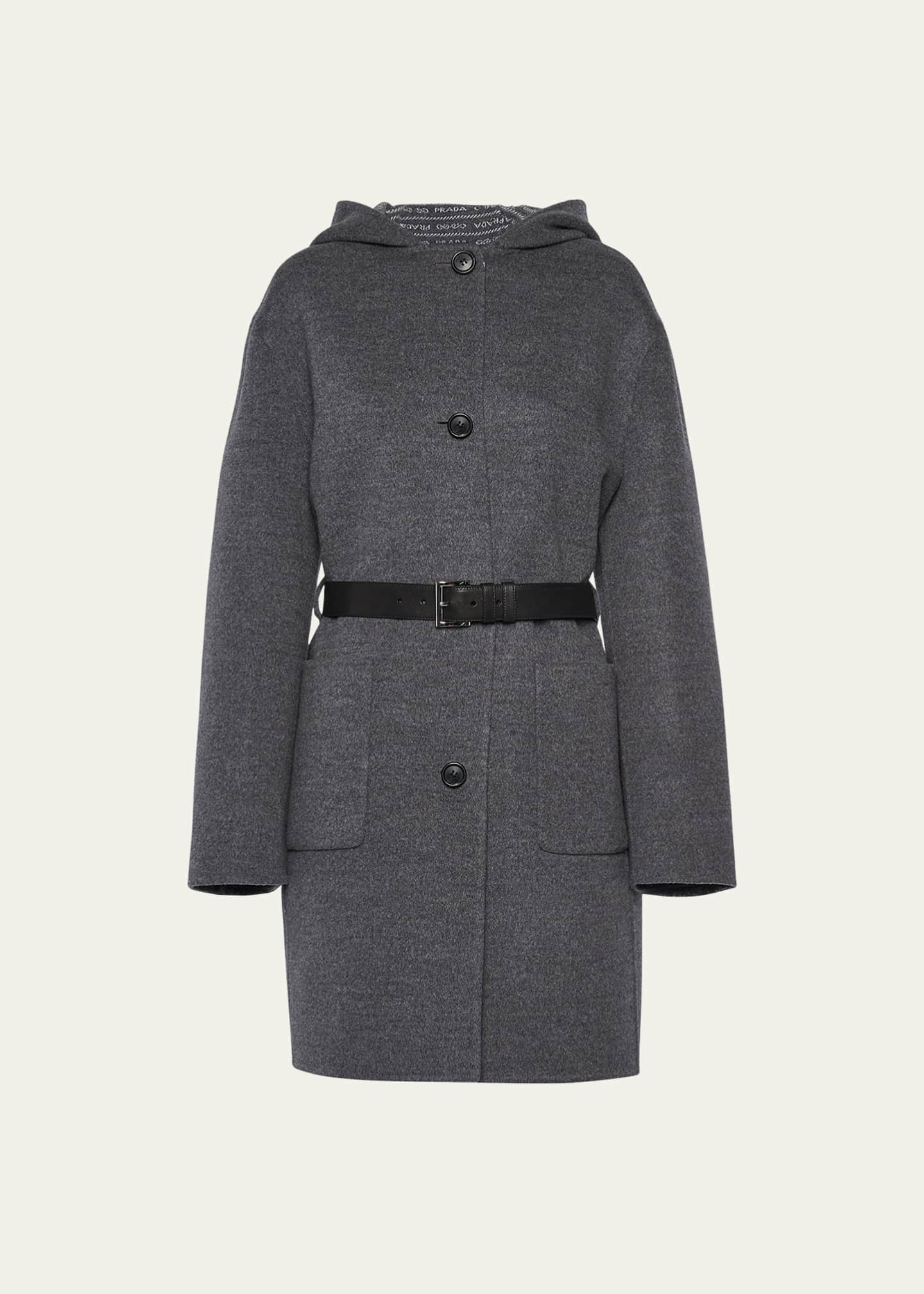 Prada Hooded Double-Face Coat with Leather Belt - Bergdorf Prada Hooded Double-Face Coat with Leather Belt - Bergdorf
