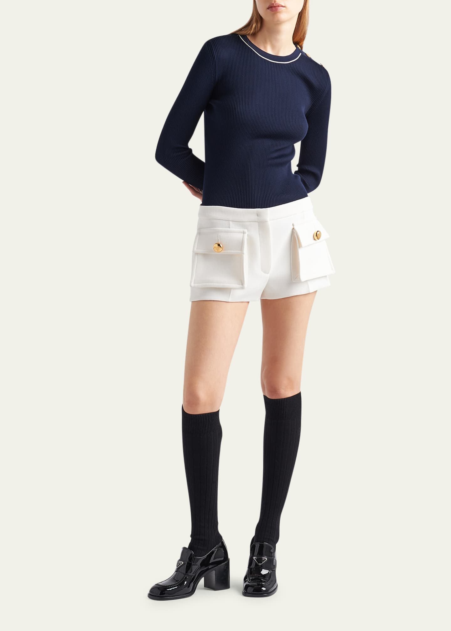 Prada Silk Knit Top with Shoulder Buttons Image 2 of 4