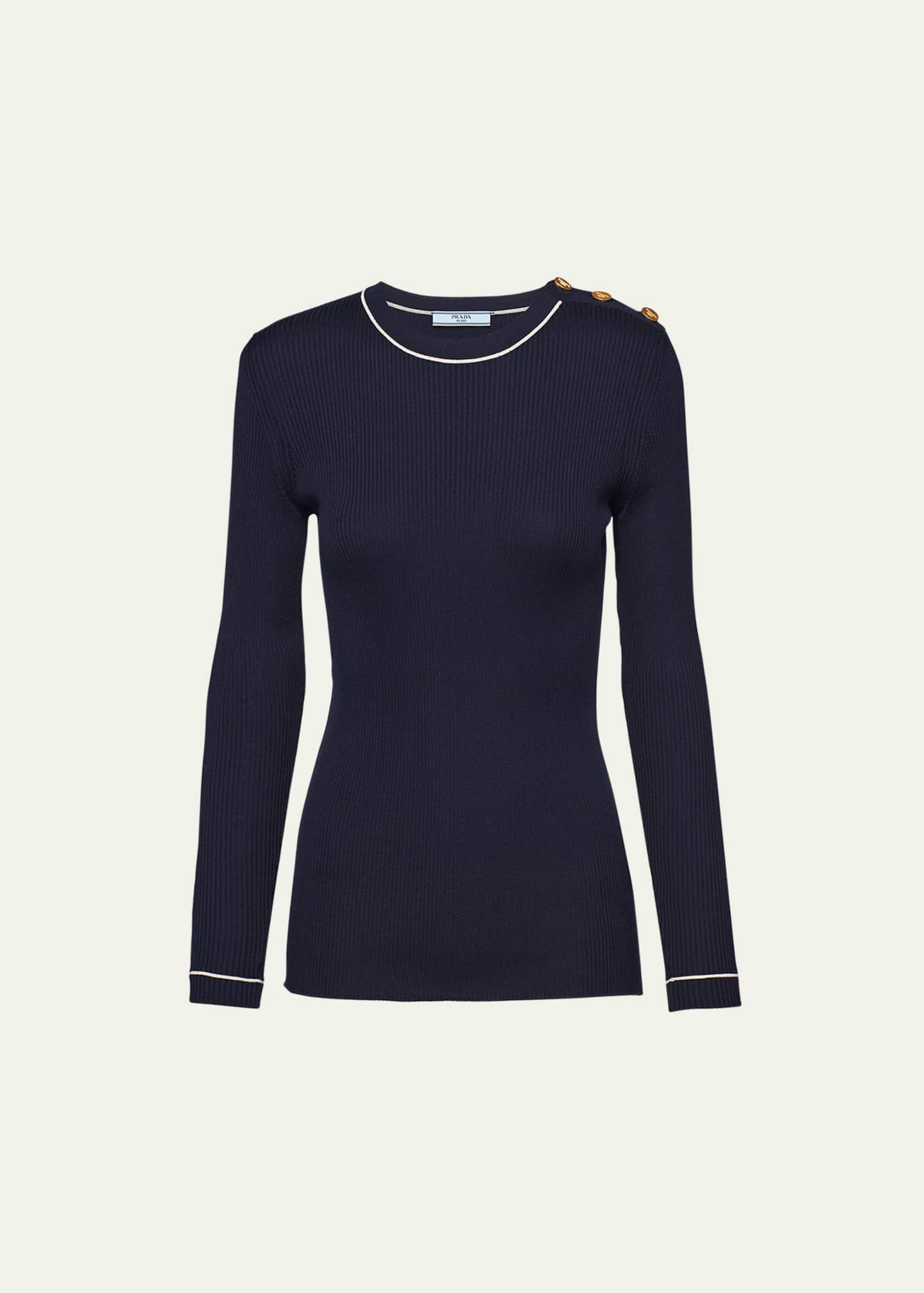 Prada Silk Knit Top with Shoulder Buttons Image 1 of 4