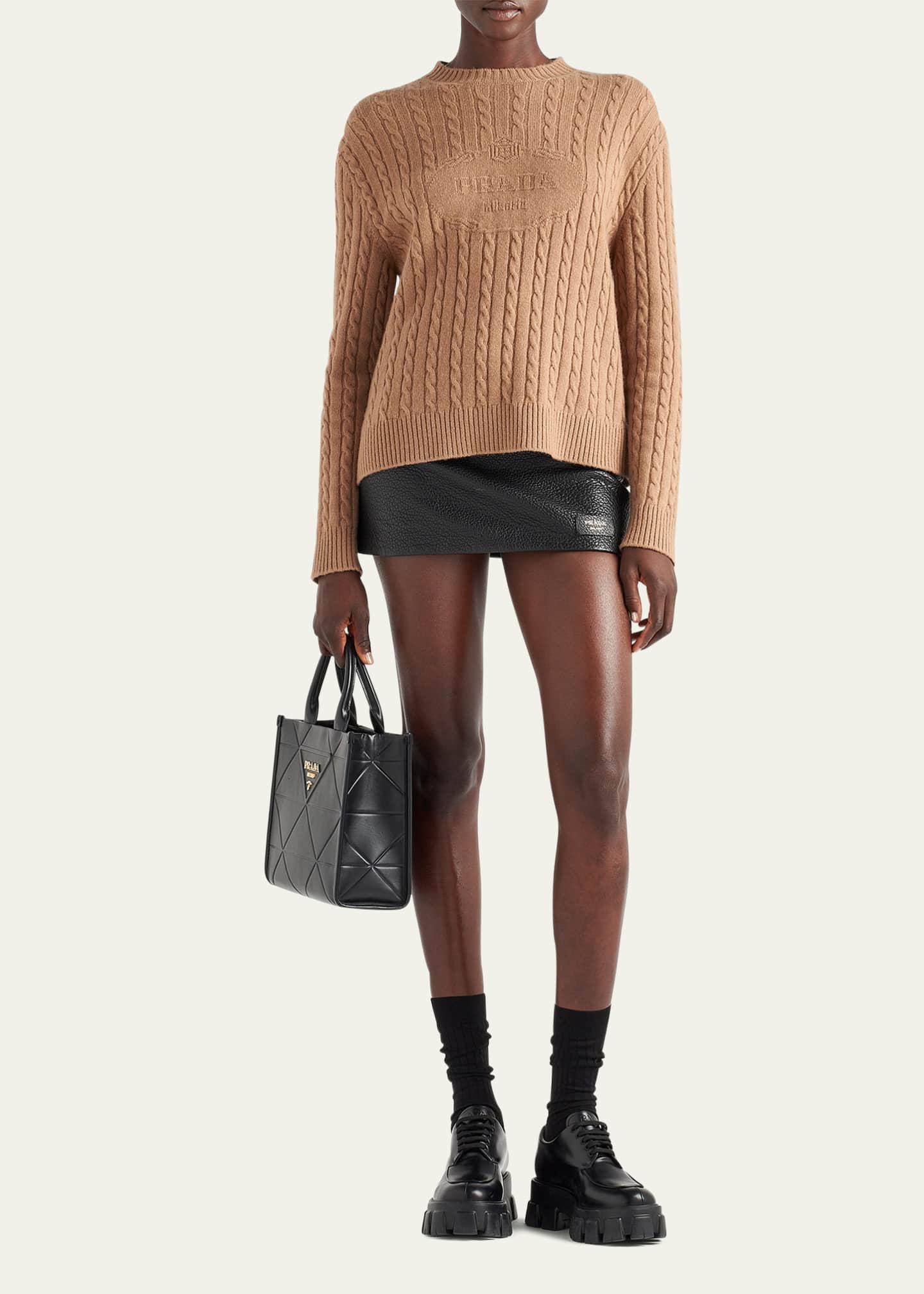 Prada Embossed Logo Cable Cashmere Sweater Image 2 of 3