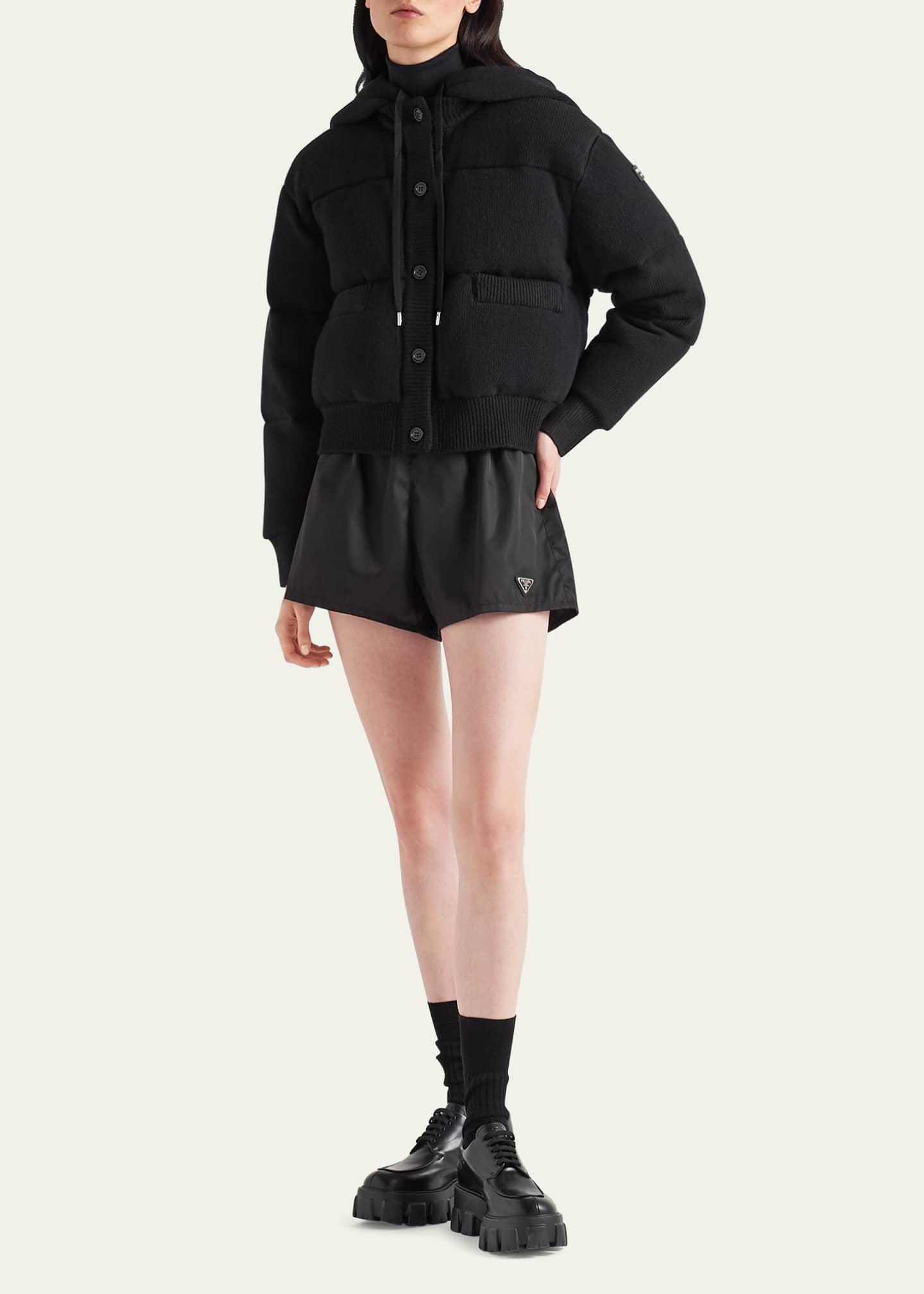 Prada hooded puffer jacket store