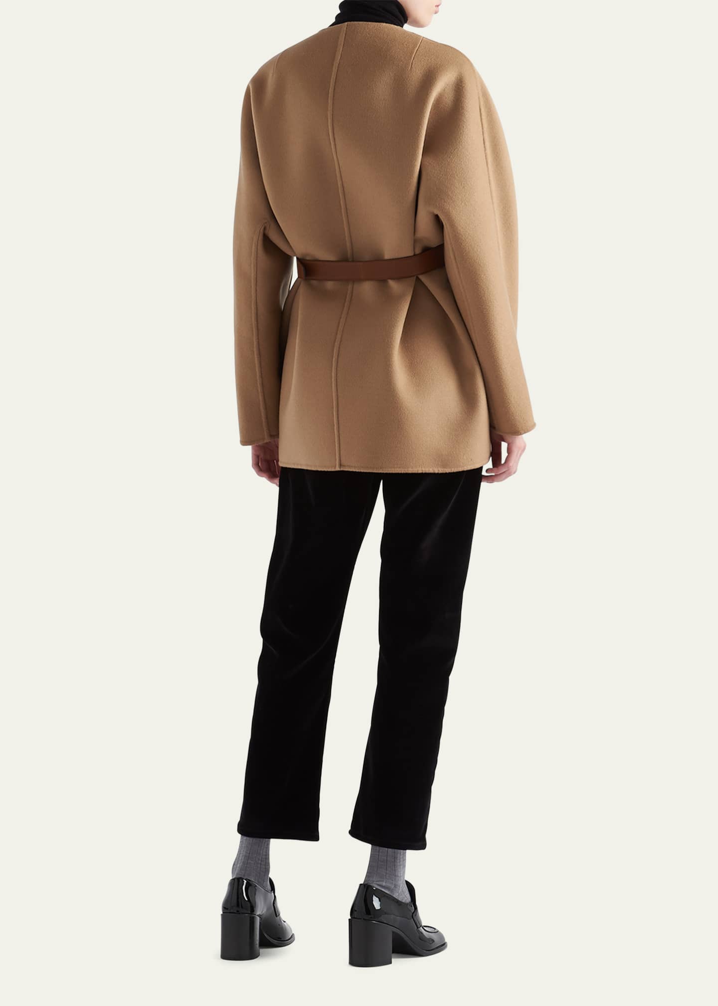 Prada Double Wool Leather Belted Caban Jacket - Bergdorf Goodman