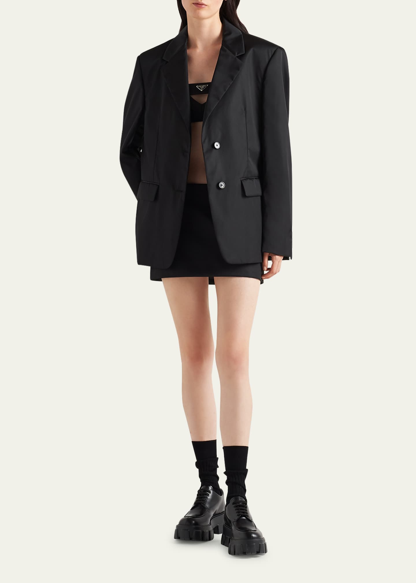 Prada Re-Nylon Single-Breasted Jacket with Mini Pouch Prada Re-Nylon Single-Breasted Jacket with Mini Pouch