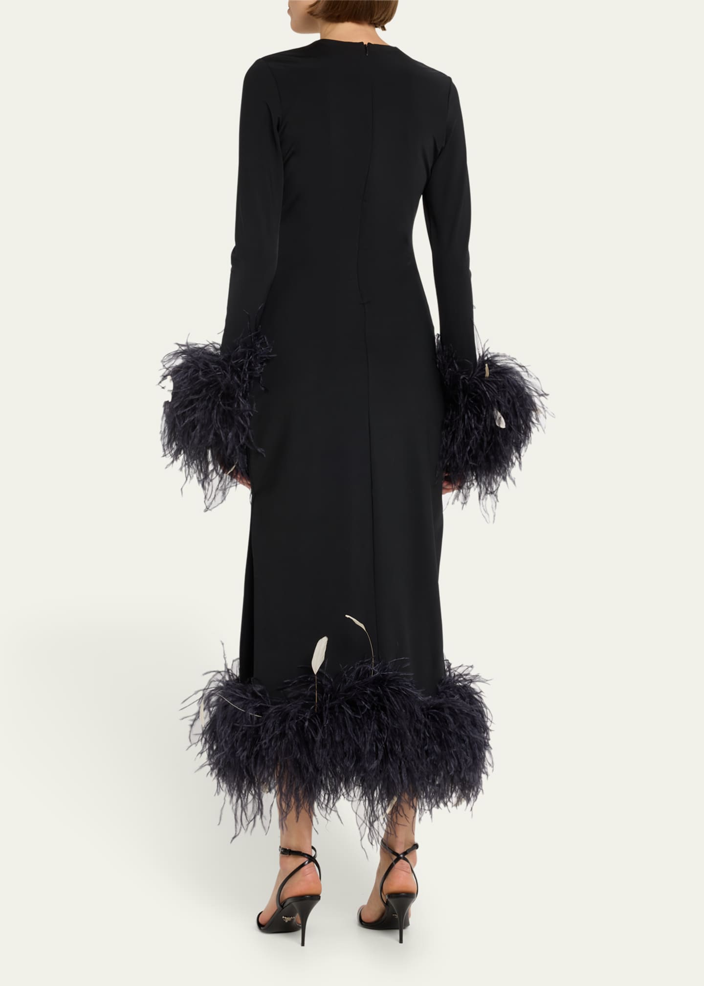 Markarian Aretha LongSleeve FeatherTrim Midi Dress Bergdorf Goodman