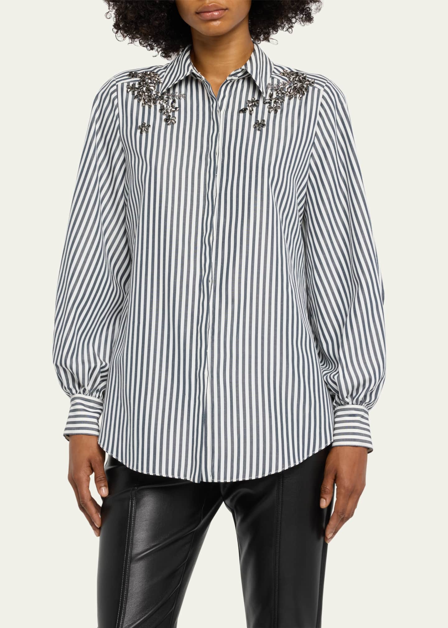 Cinq a Sept Tianna Crystal Ivy Embellished Button-Front Shirt Top ...