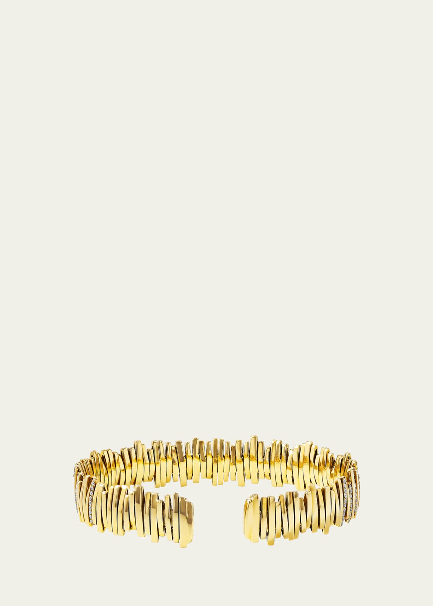 Suzanne Kalan Eternity Lines Bangle with Partial Round Pave White Diamonds in 18K Gold Image 2 of 2