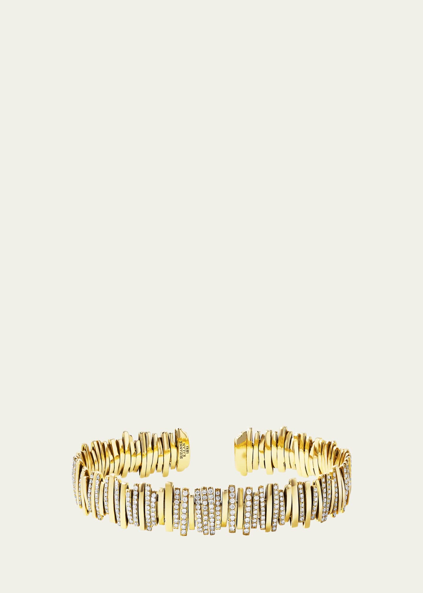 Suzanne Kalan Eternity Lines Bangle with Partial Round Pave White Diamonds in 18K Gold Image 1 of 2