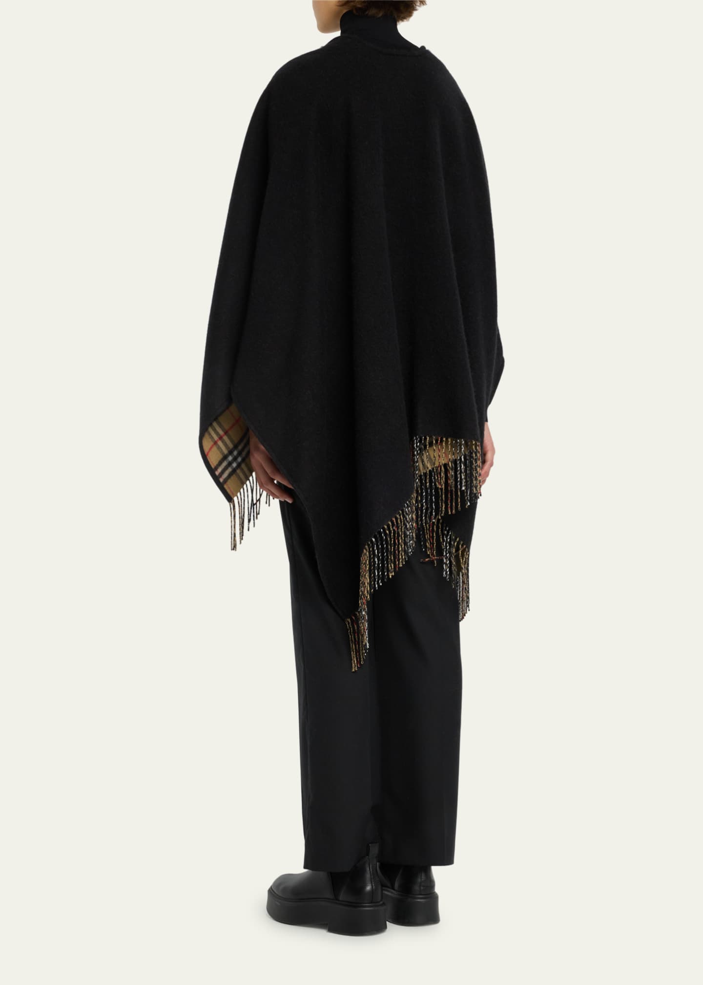 【関税＆送料込み】Burberry Fringed Cape Burberry Vintage-Style Check Fringed Wool Cape - Bergdorf
