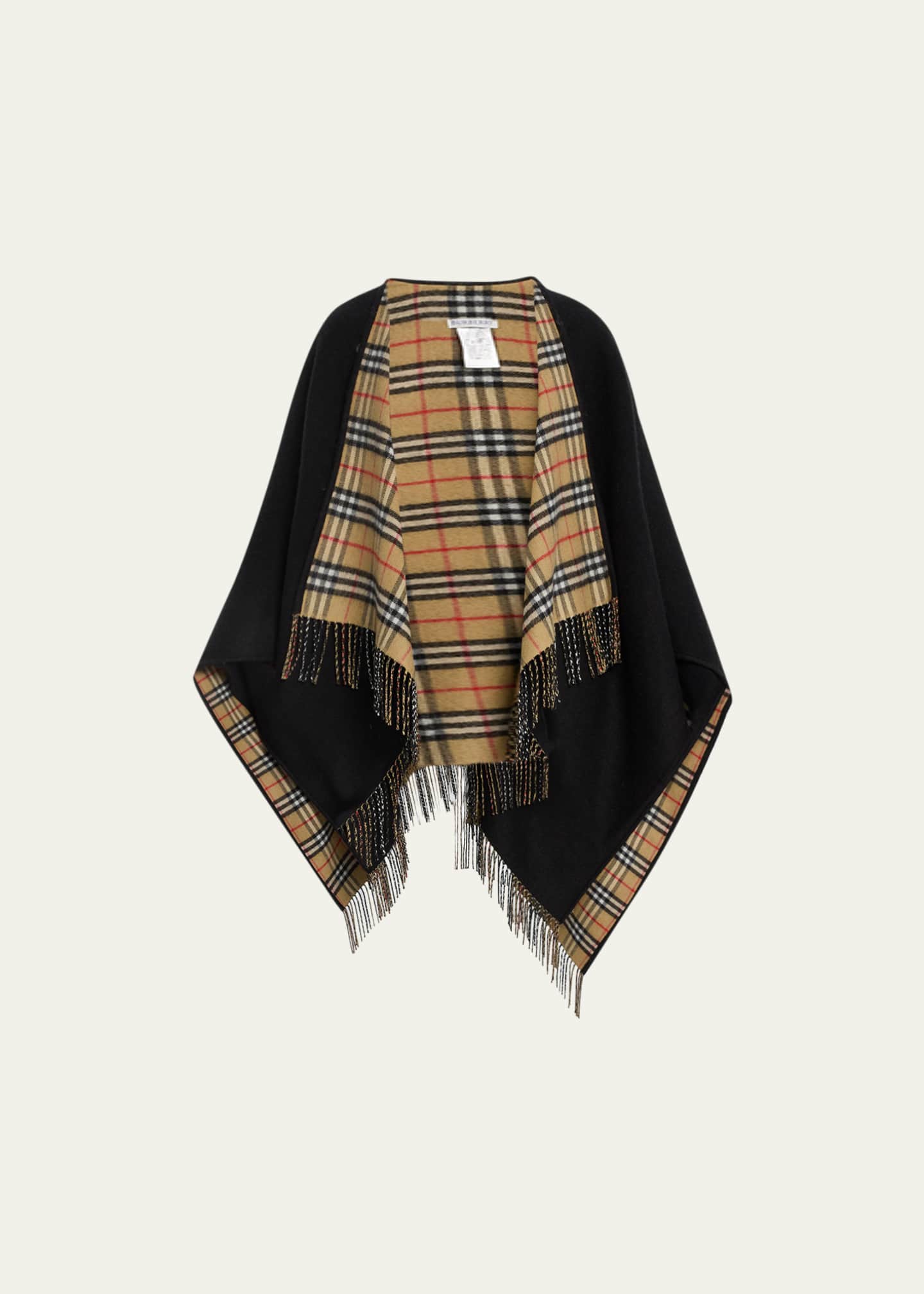 Burberry Vintage-Style Check Fringed Wool Cape Image 1 of 5