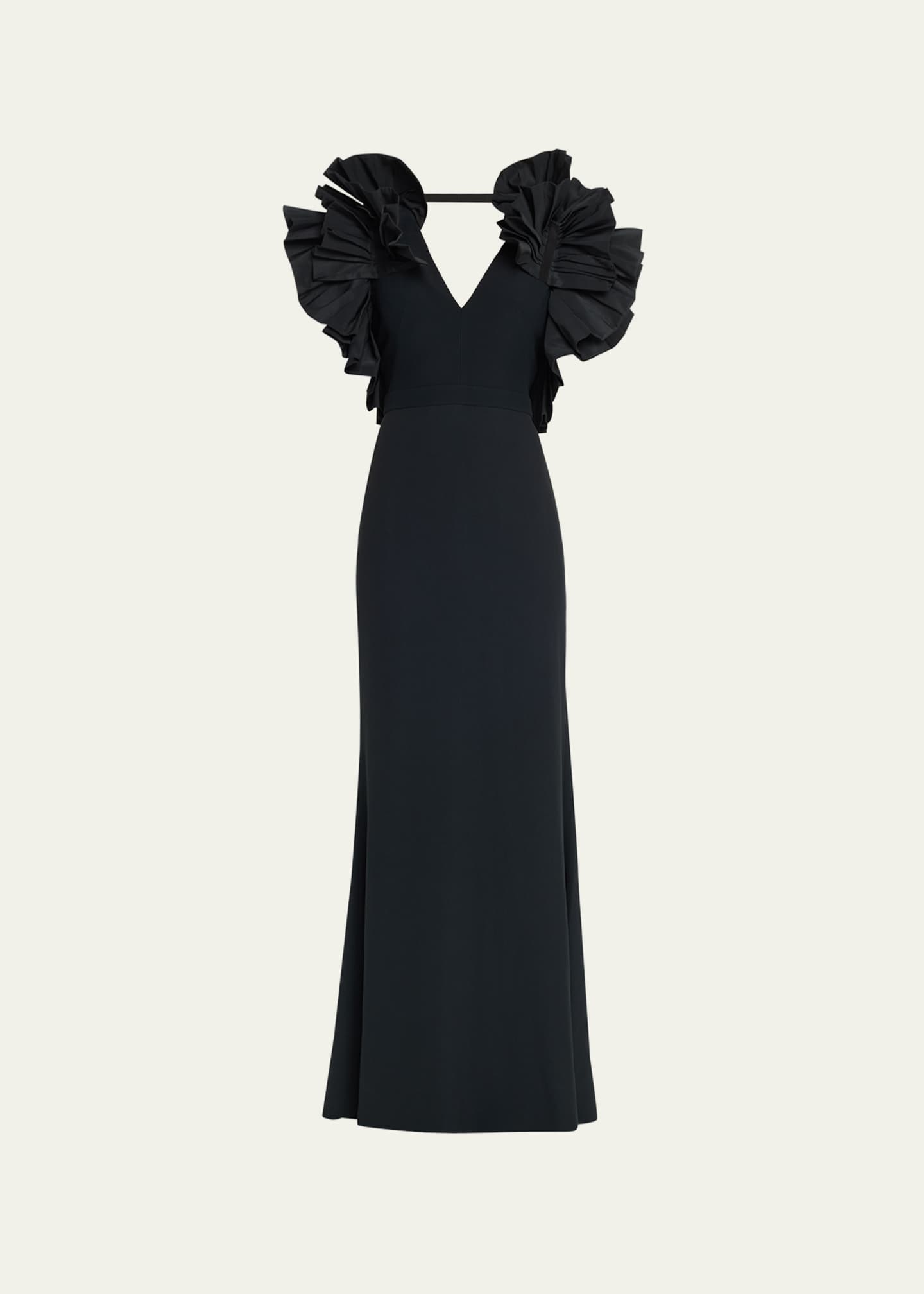 Alexander McQueen Column Evening Gown with Ruffle Sleeves