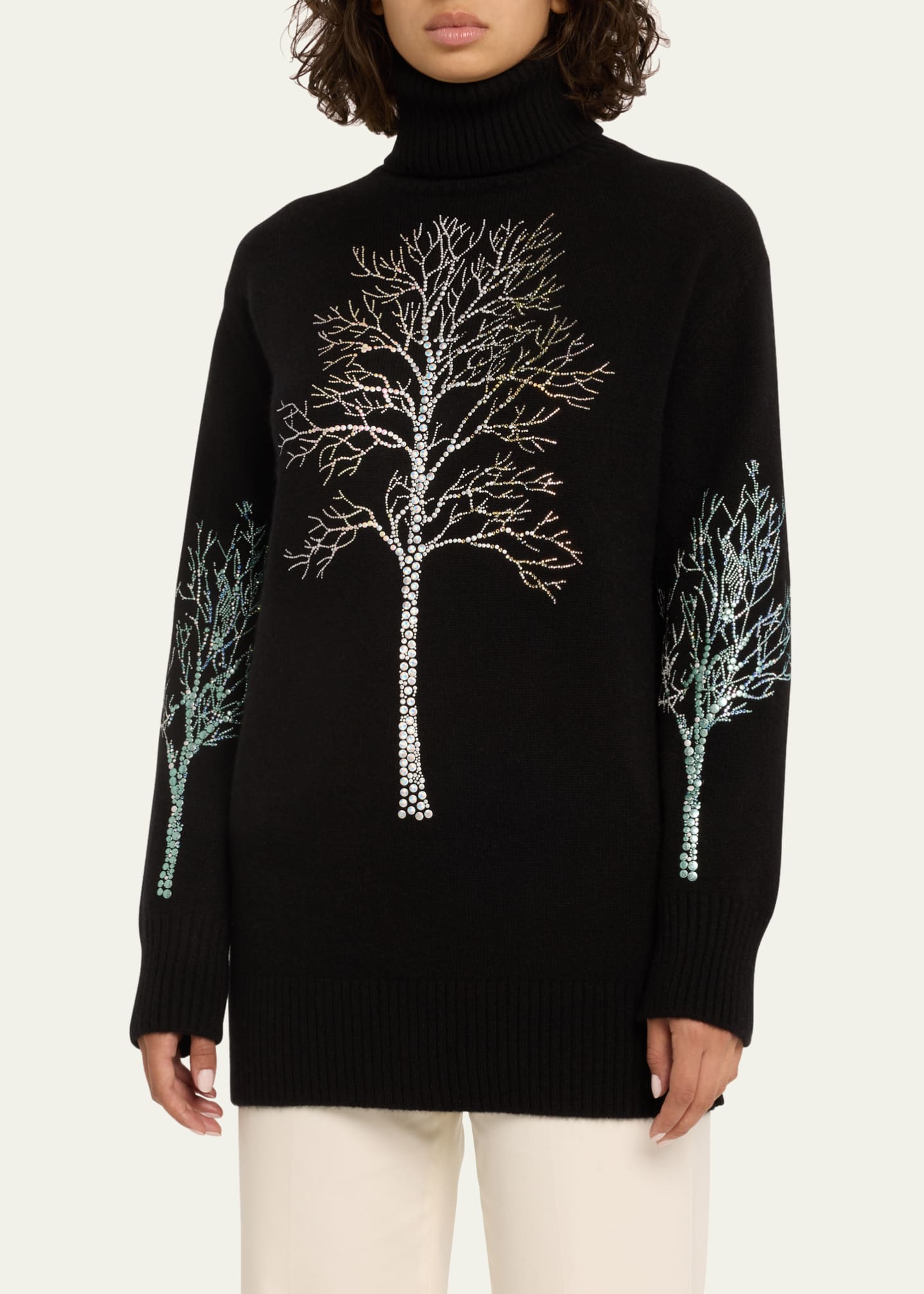 Libertine Forest Crystal Embellished Cashmere Turtleneck Sweater