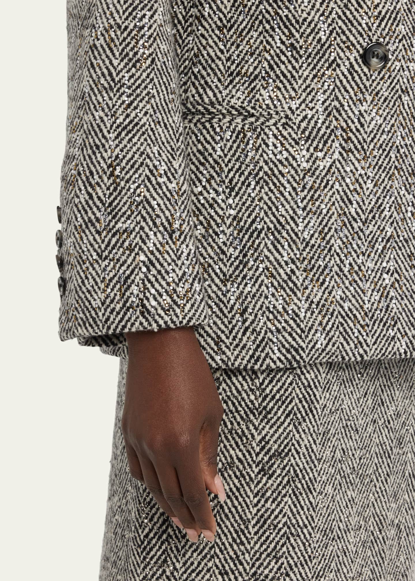 Tavimart Slimming Black Blazer Dress Diamanate Rhinestones Button Embellished Double Breasted Outfit With Satin Lapel Collar