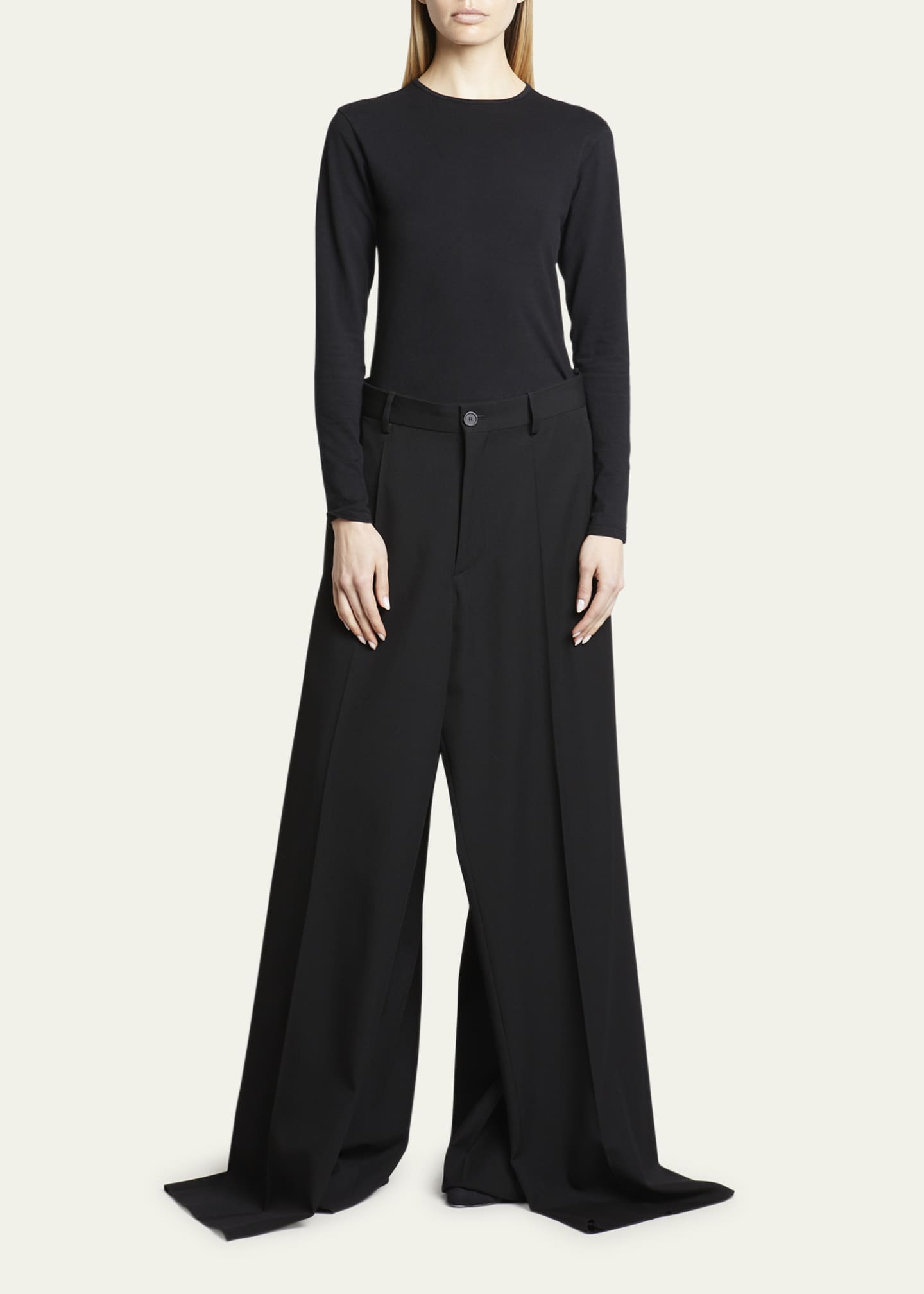 Balenciaga Double Front Wide-Leg Wool Pants - Bergdorf Goodman