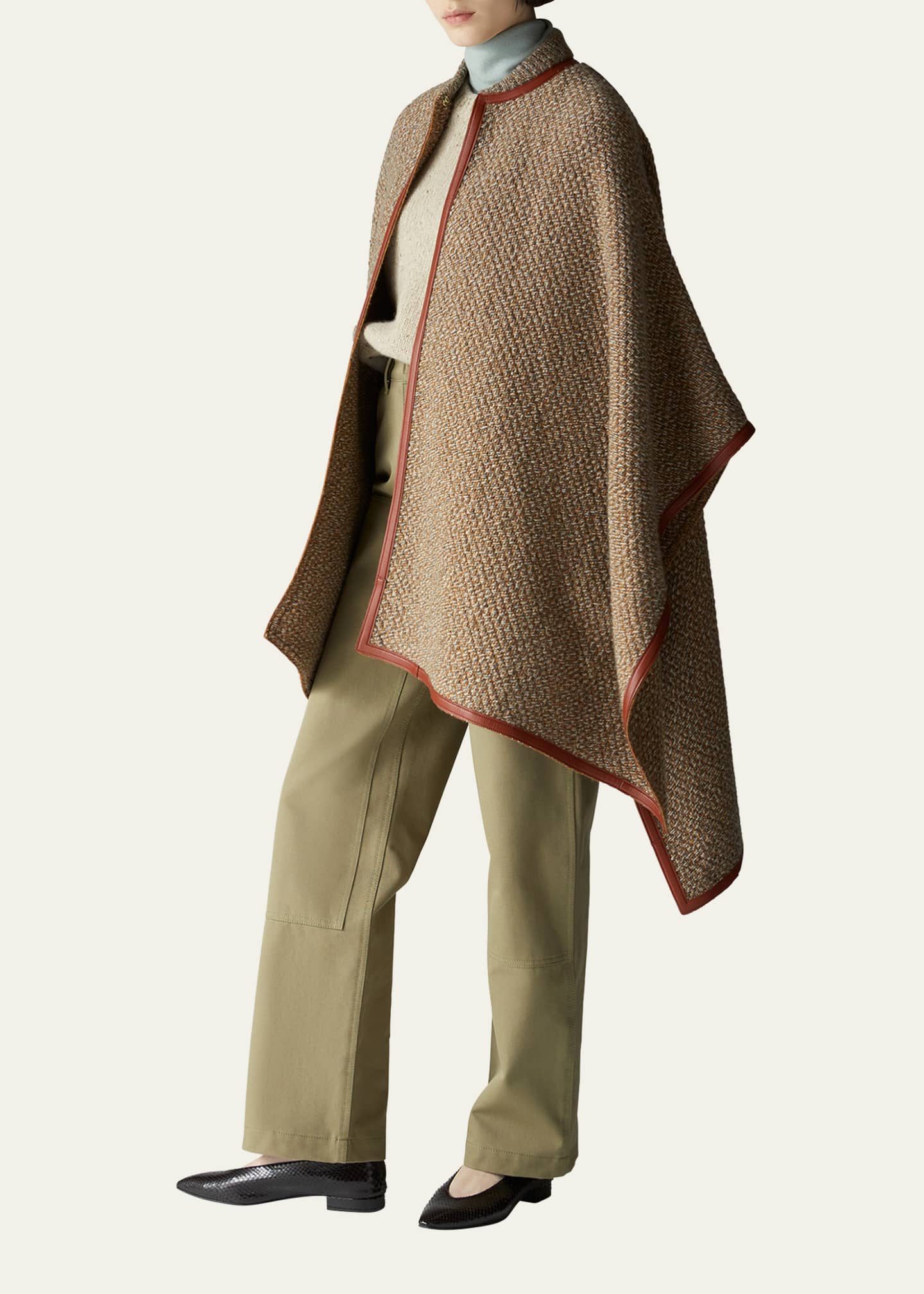 Loro Piana Sydney Leather-Trim Cashmere Knit Poncho - Bergdorf Goodman