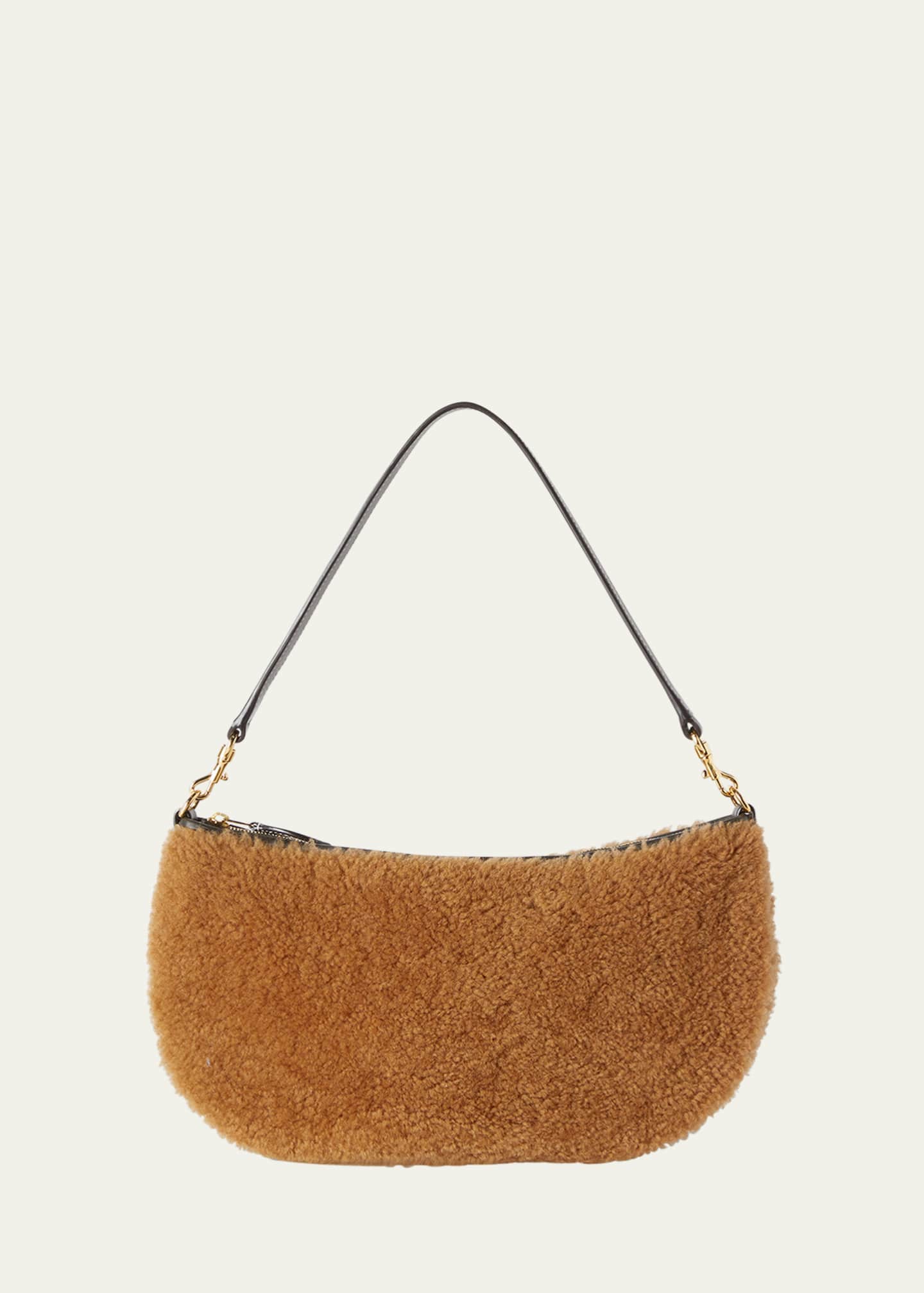 LORO PIANA Shearling-trimmed leather shoulder bag