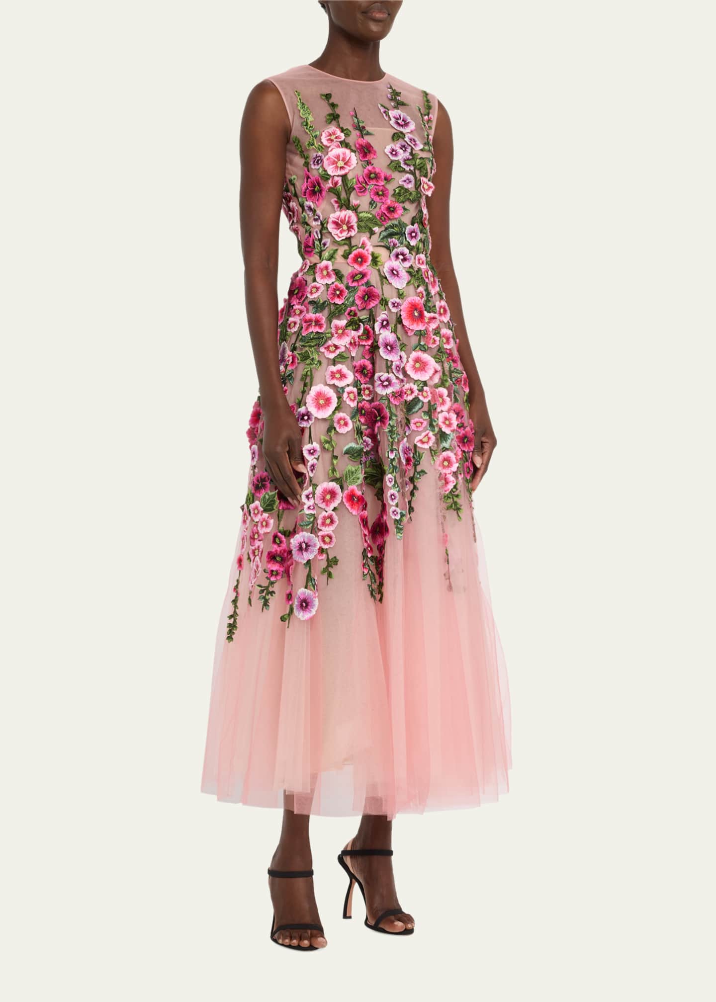 Oscar de la Renta Floral-Embroidered Tulle Dress - Bergdorf Goodman