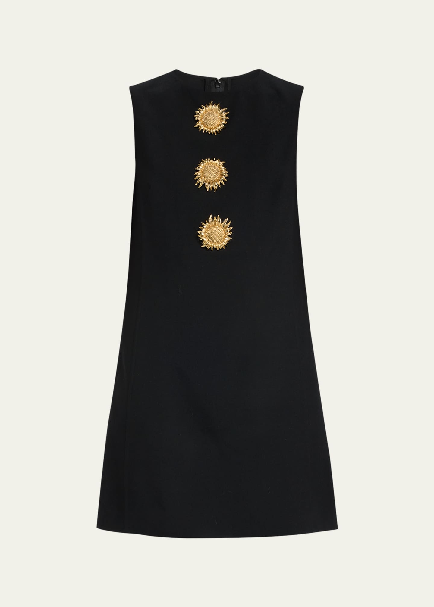 Oscar de la Renta Sunflower Brooch Wool Shift Mini Dress - Bergdorf Goodman