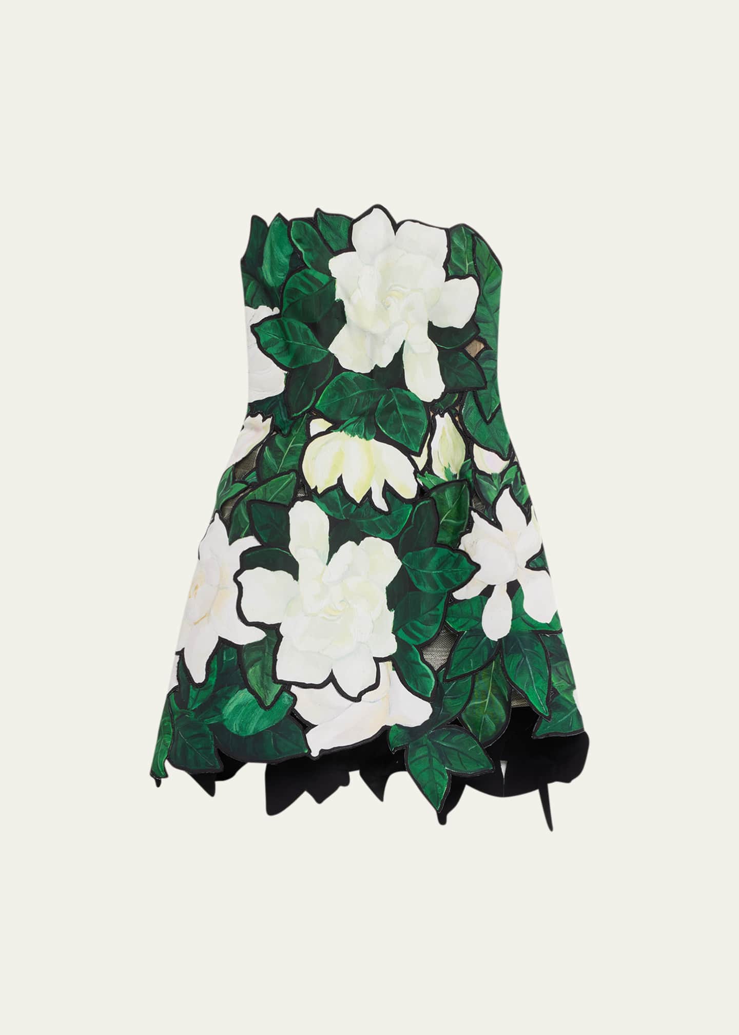 Oscar de la Renta Gardenia Mini Goodman Bergdorf Cutout Dress Faille Embroidered 