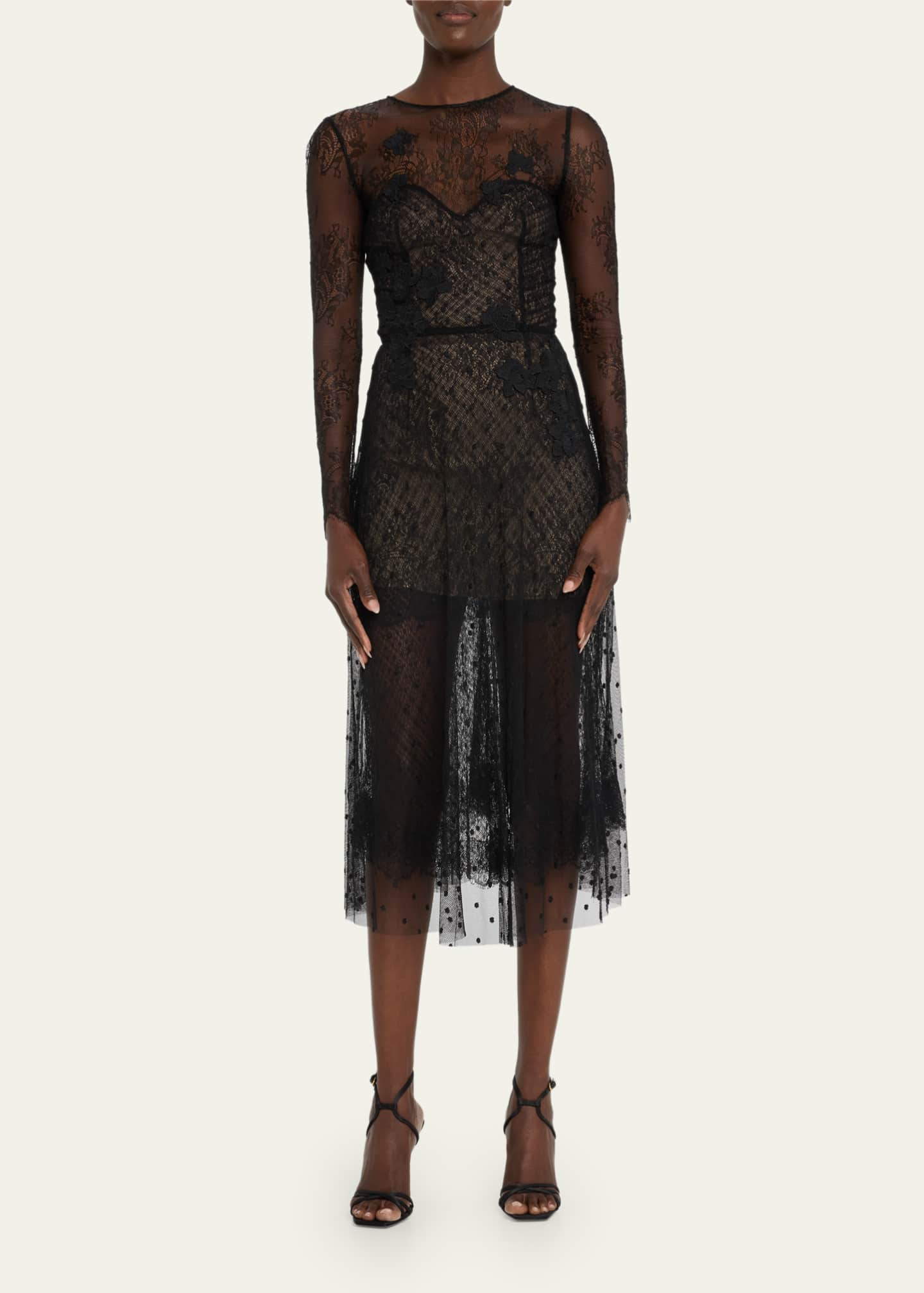 Oscar de la Renta Point Desprit Tulle Midi Dress - Bergdorf Goodman