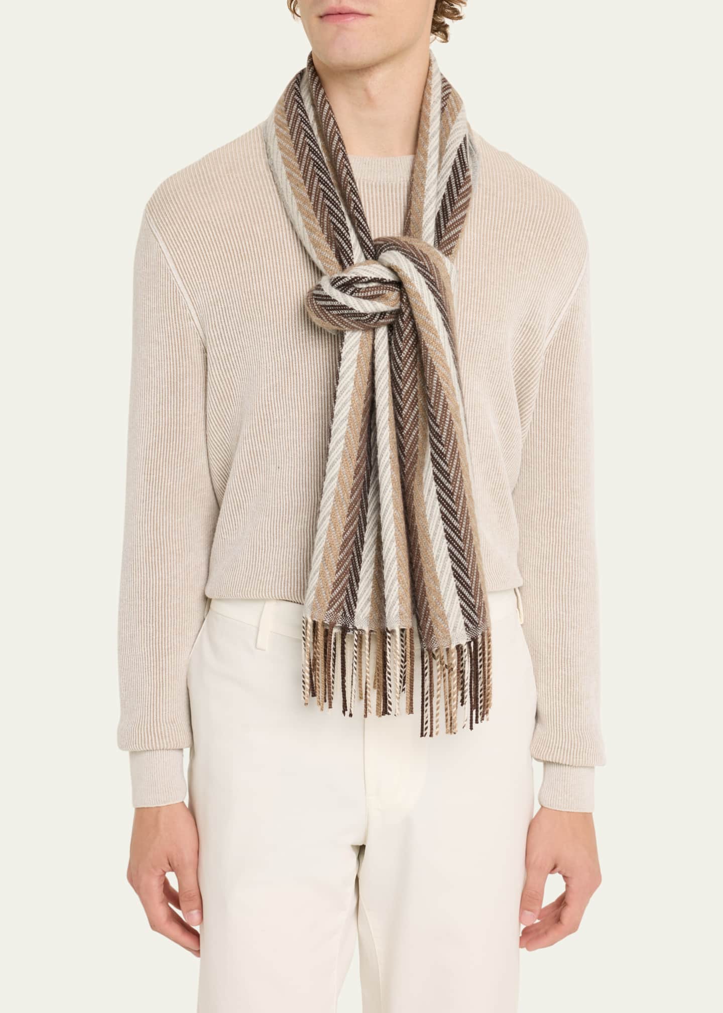 PIACENZA Men s Silk Cashmere Stripe Herringbone Scarf
