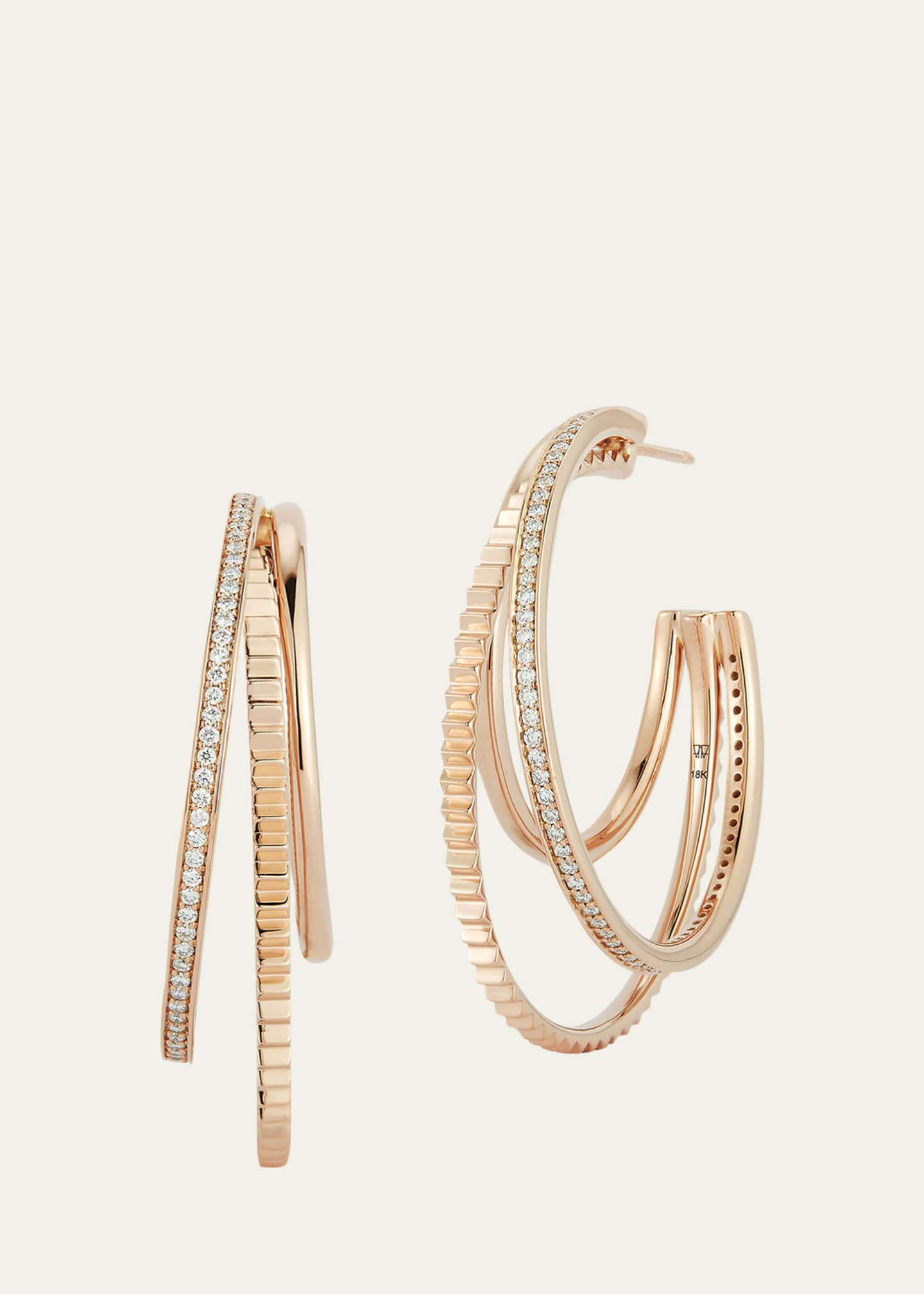 Walters Faith Clive 18K Rose Gold Diamond Triple Hoop Huggie Earrings Image 1 of 2