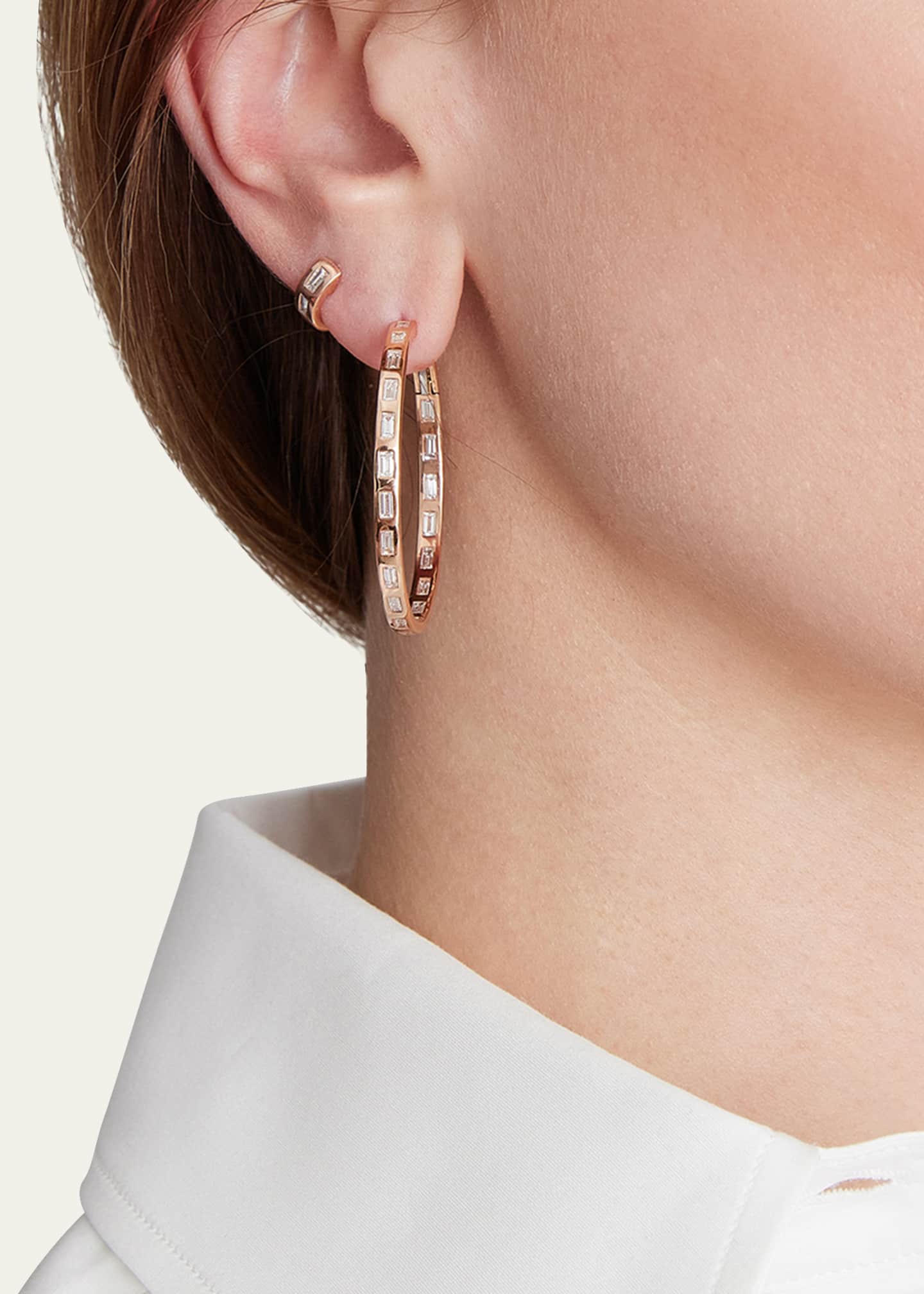 Walters Faith Ottoline 18K Rose Gold Diamond Baguette Hoop Earrings Image 2 of 2