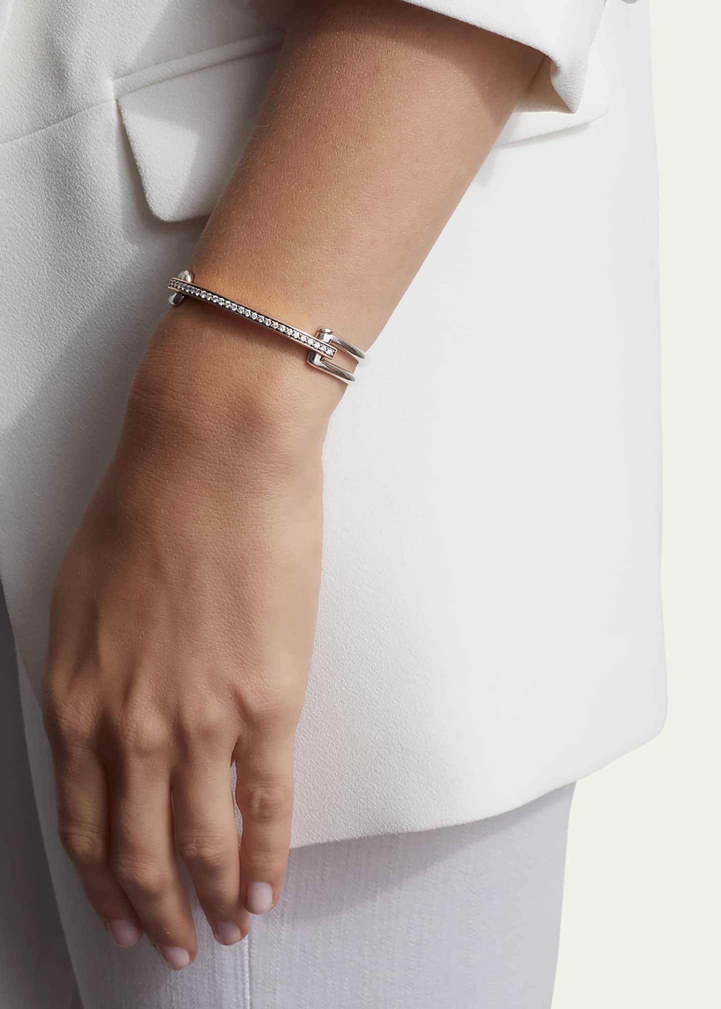 Walters Faith Grant 18K Rose Gold Elongated Link Cuff Bracelet with Diamond Bar, Size 6 Image 2 of 2