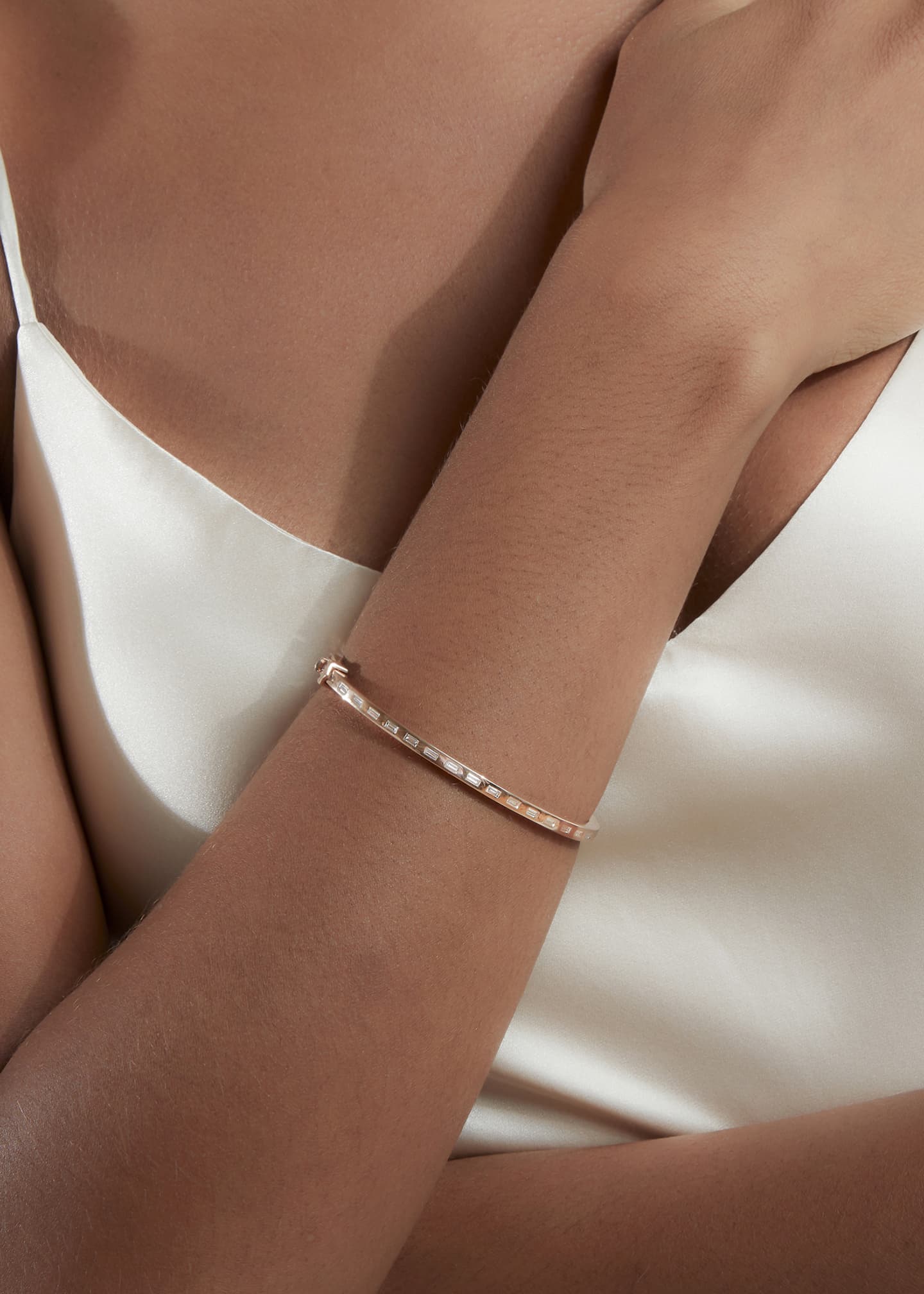 Walters Faith Ottoline 18K Rose Gold Diamond Baguette Hinged Bangle, Size 6.5 Image 2 of 2
