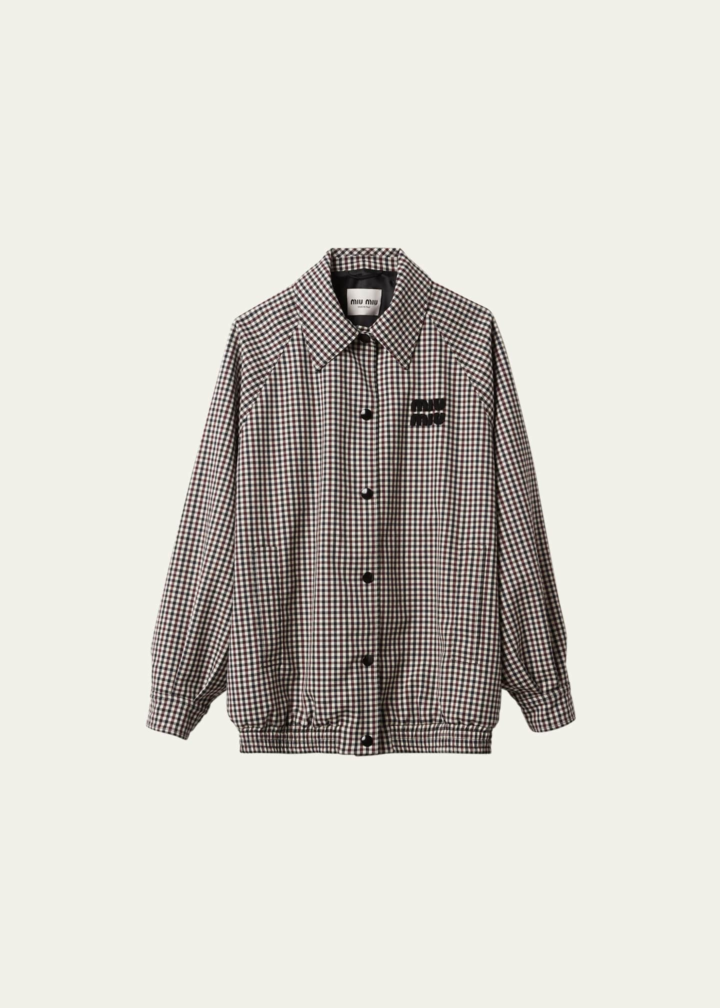 Miu Miu Gingham Check Logo-Embroidered Wool Jacket