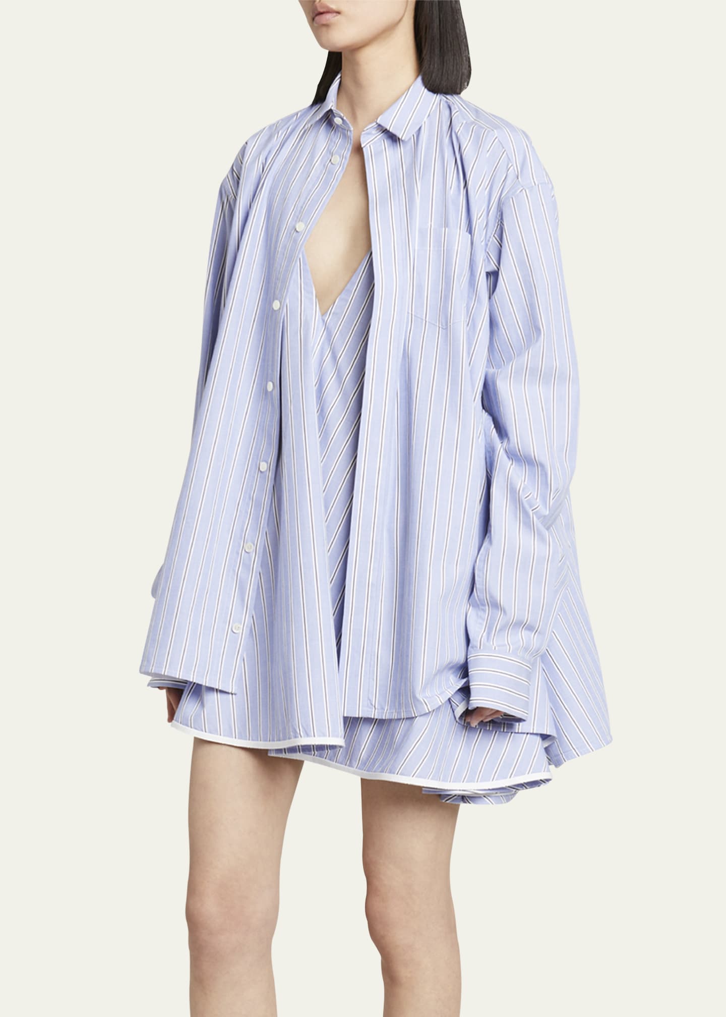 SACAI Layered Button-Front Shirtdress - Bergdorf Goodman