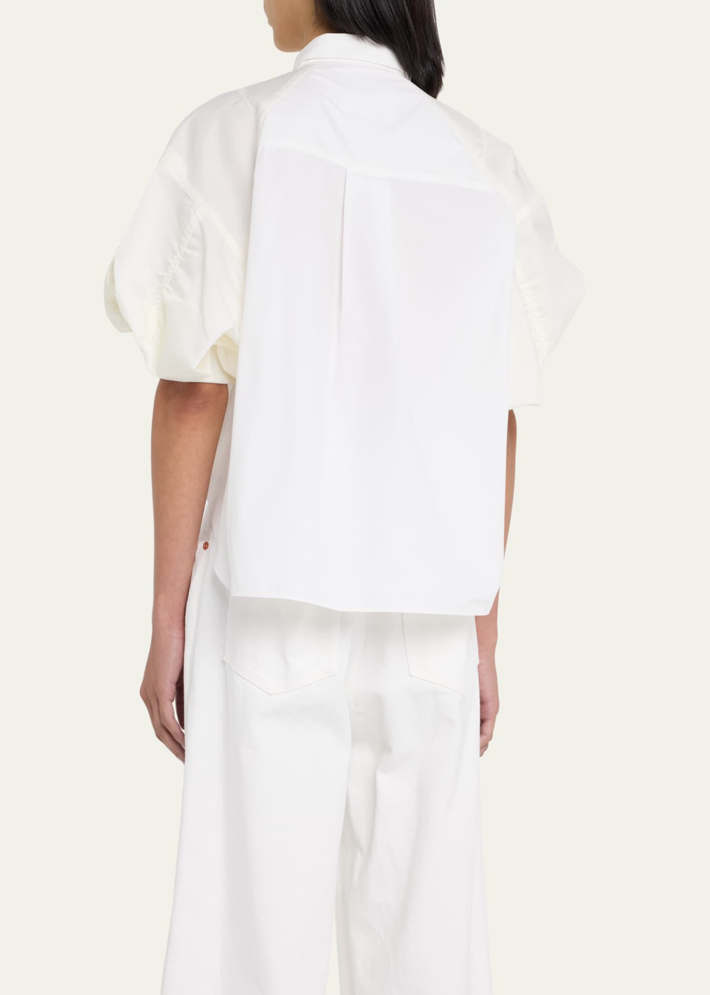 SACAI Nylon Puff Sleeve Button Down Shirt
