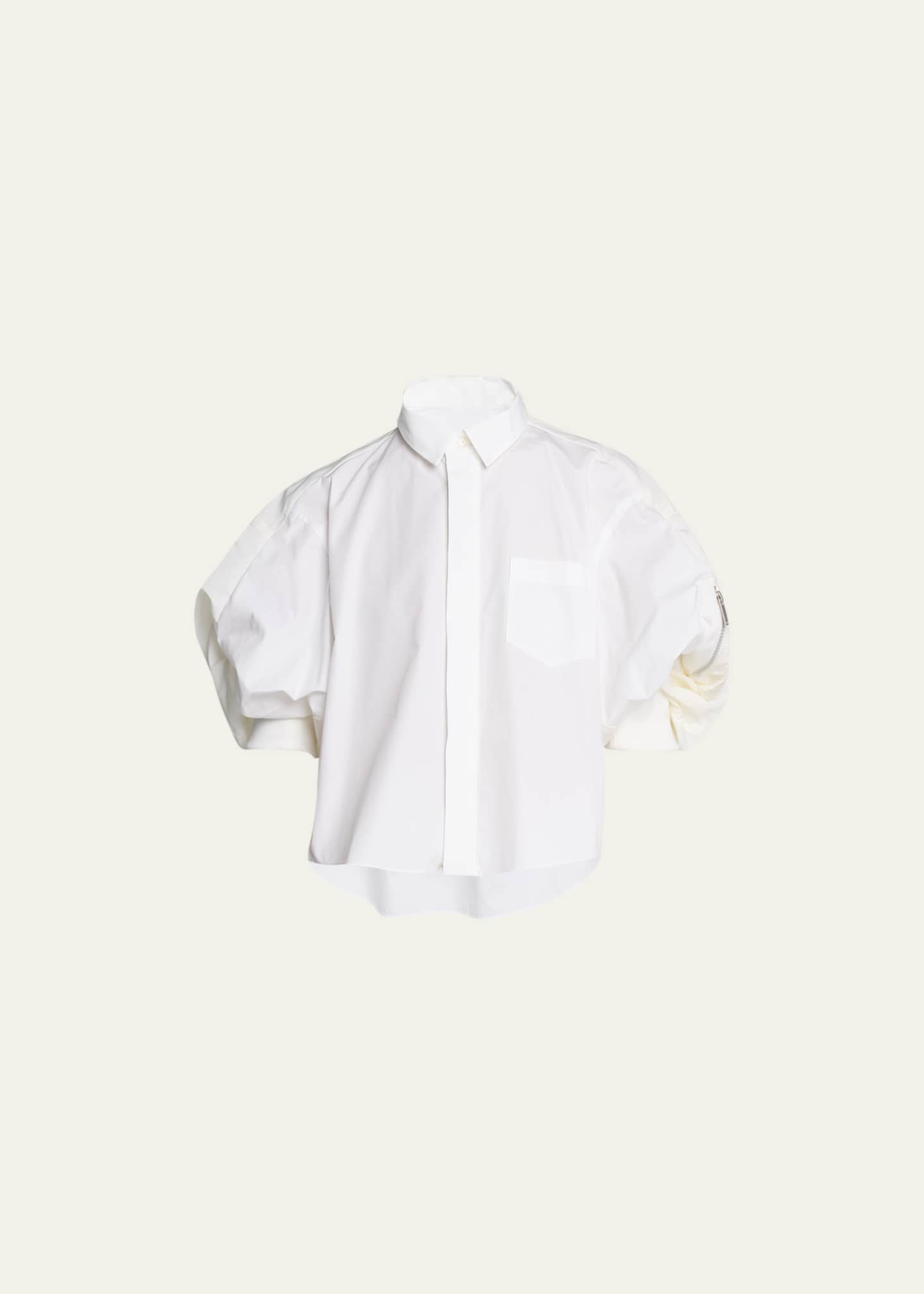 SACAI Nylon Puff Sleeve Button Down Shirt
