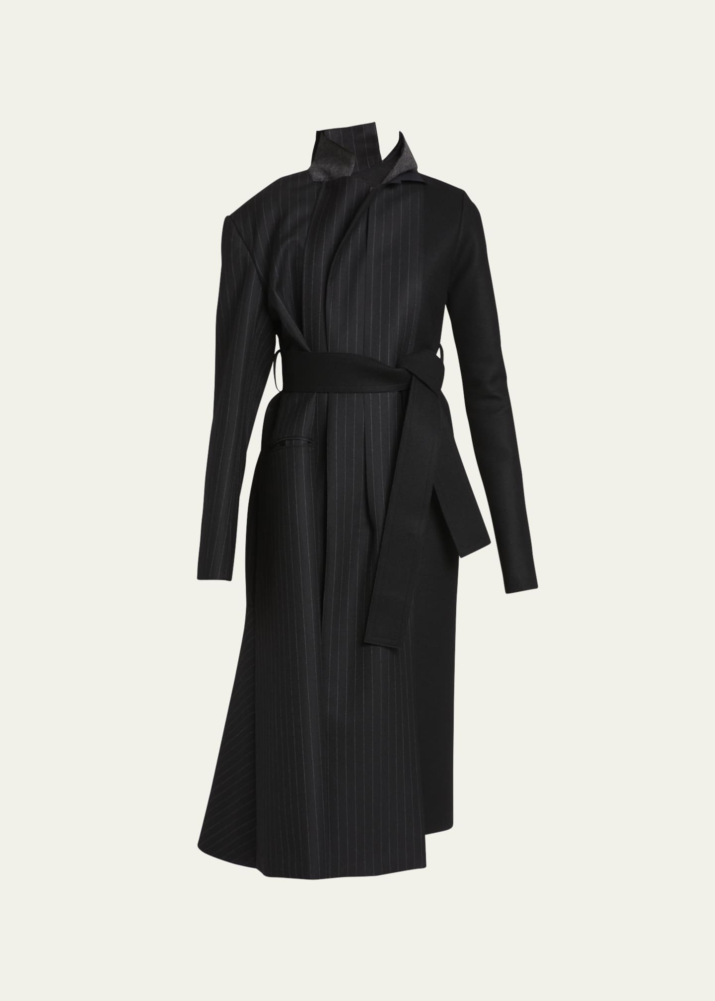 SACAI Belted Chalk Stripe Overcoat with Dual Panels - Bergdorf Goodman
