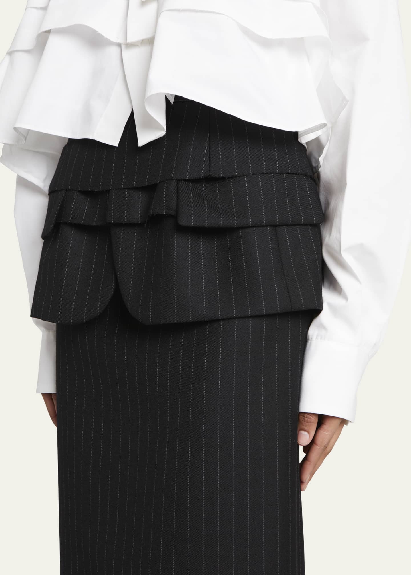SACAI Ruffle Overlay Chalk Stripe Pencil Midi Skirt - Bergdorf Goodman