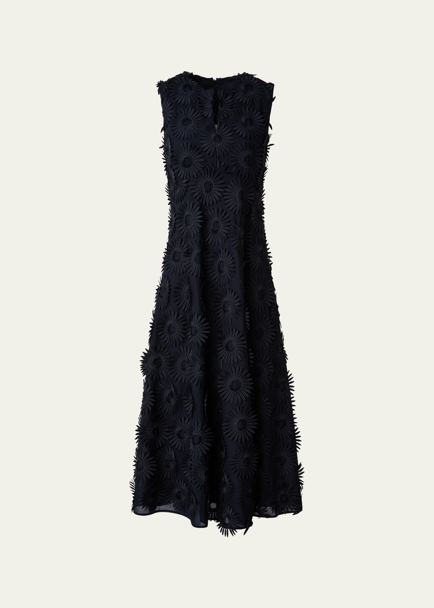 Akris punto Bird Superpose Embroidered Flared Midi Dress with D-Ring Belt
