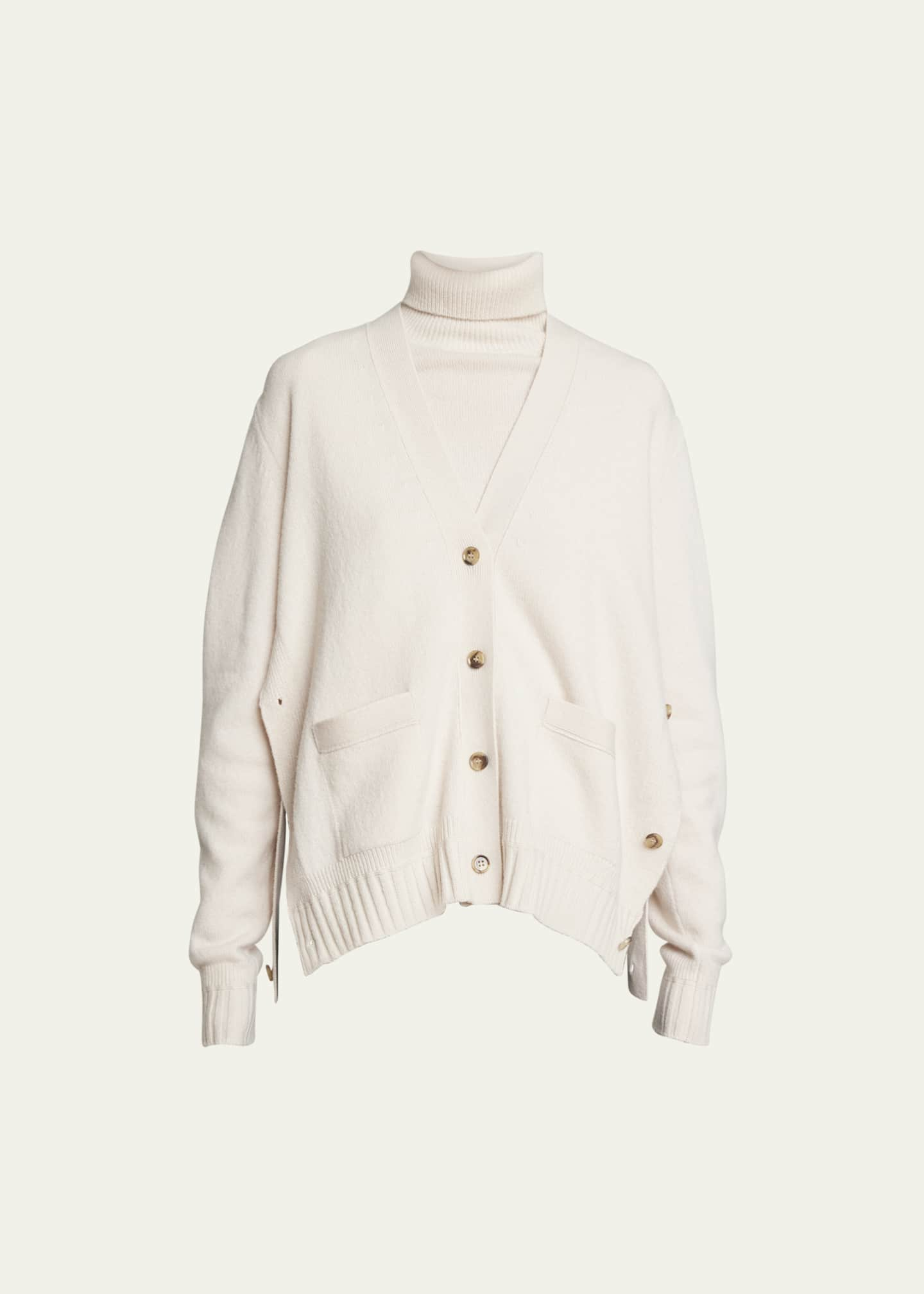 Victoria Beckham Double-Layer Side-Slit Wool Cardigan