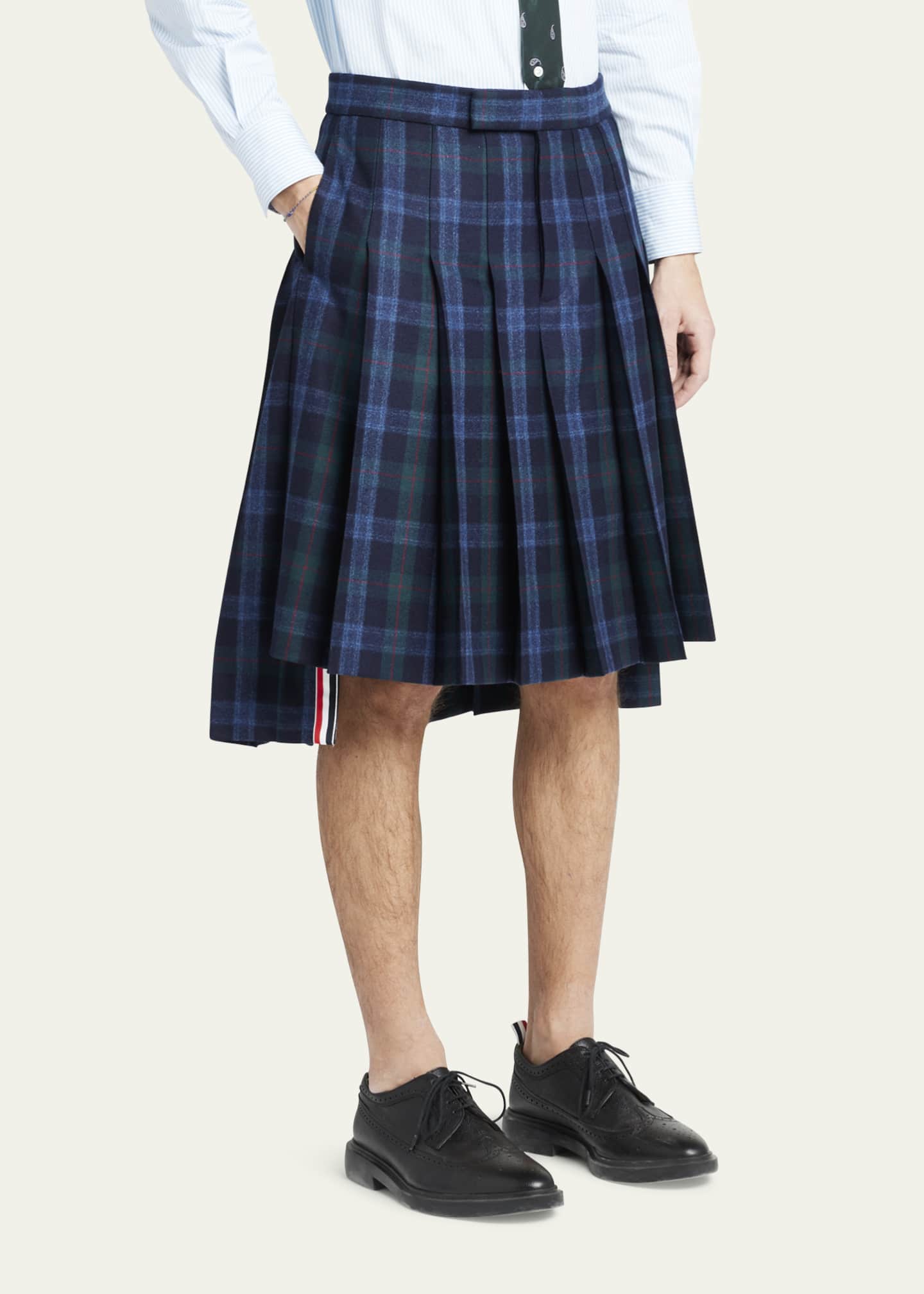 Thom Browne Men s Pleated Plaid Flannel Skirt Bergdorf Goodman
