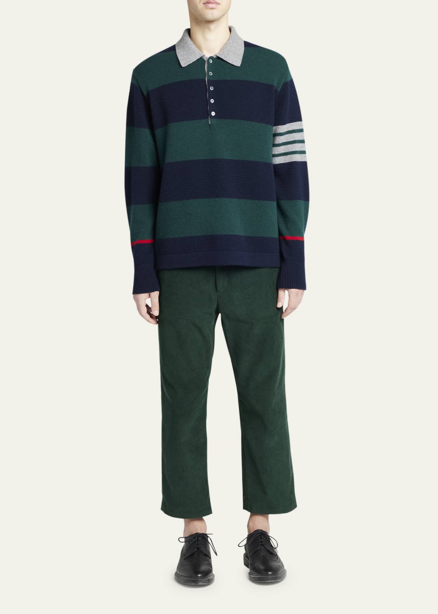 Black Rugby Stripe Cotton 4-Bar Mr. Thom Embroidered Oversized